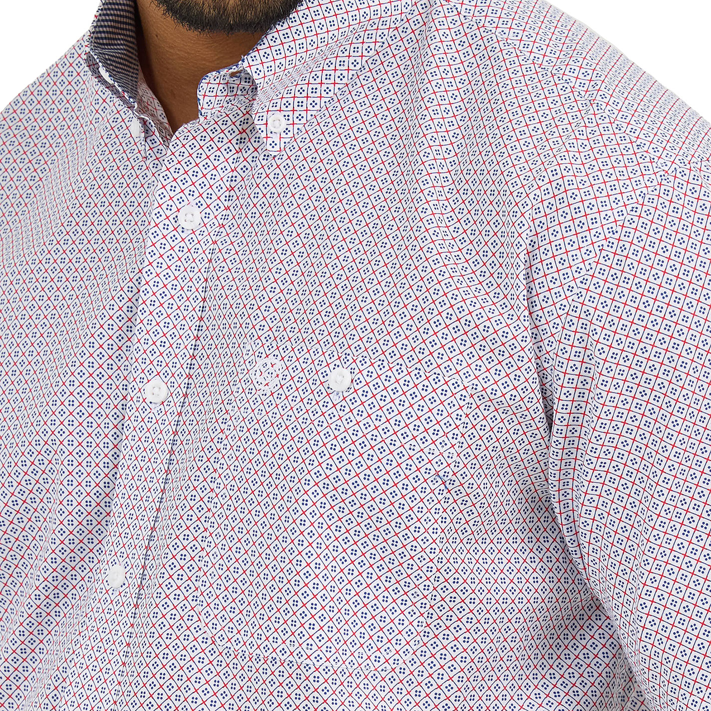 Wrangler Men's George Strait Collection Blue & Red Geo Print Western Shirt - Image 1