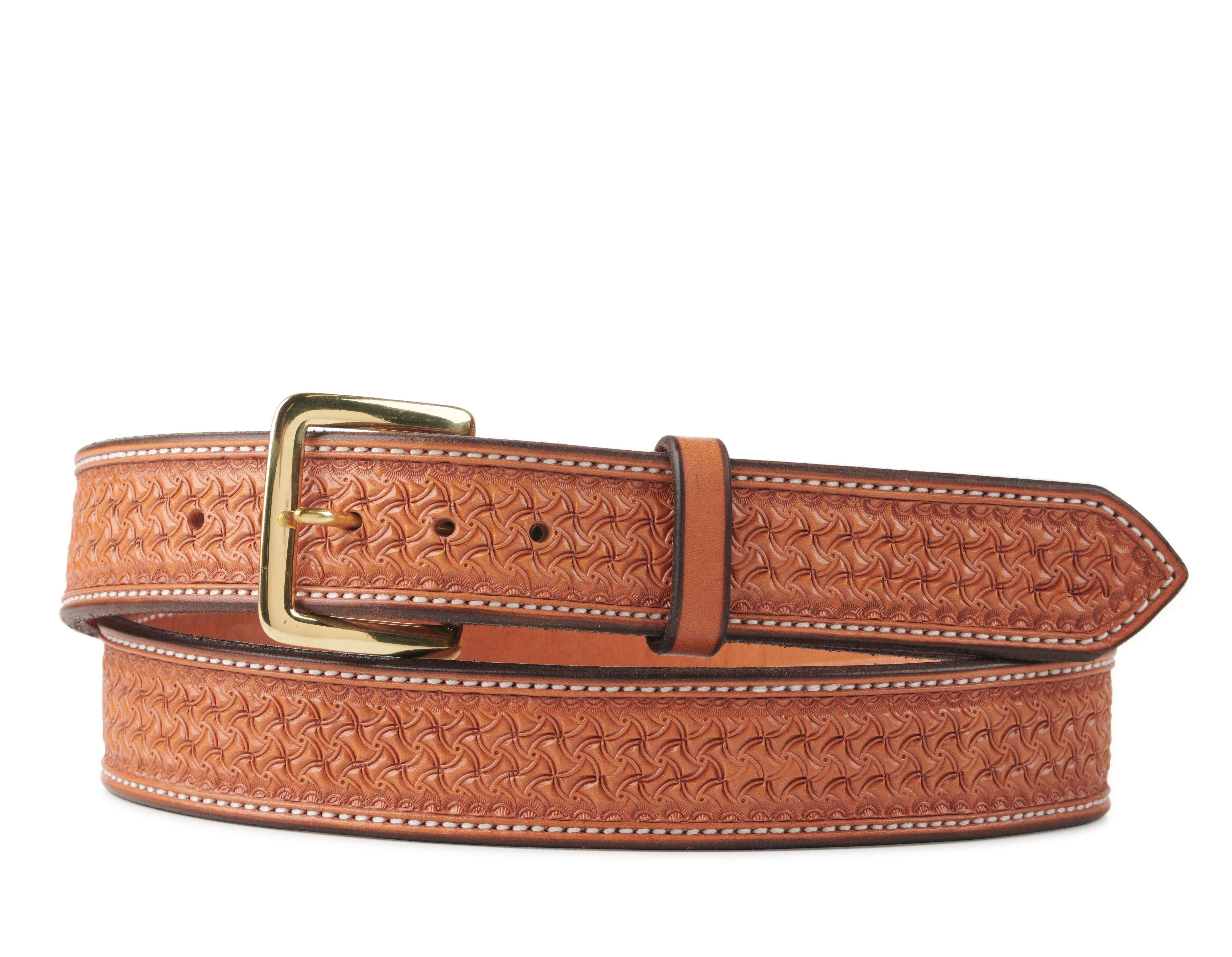 Texas Saddlery Men's Tan Spider Weave Tooled Western Belt - Image 1