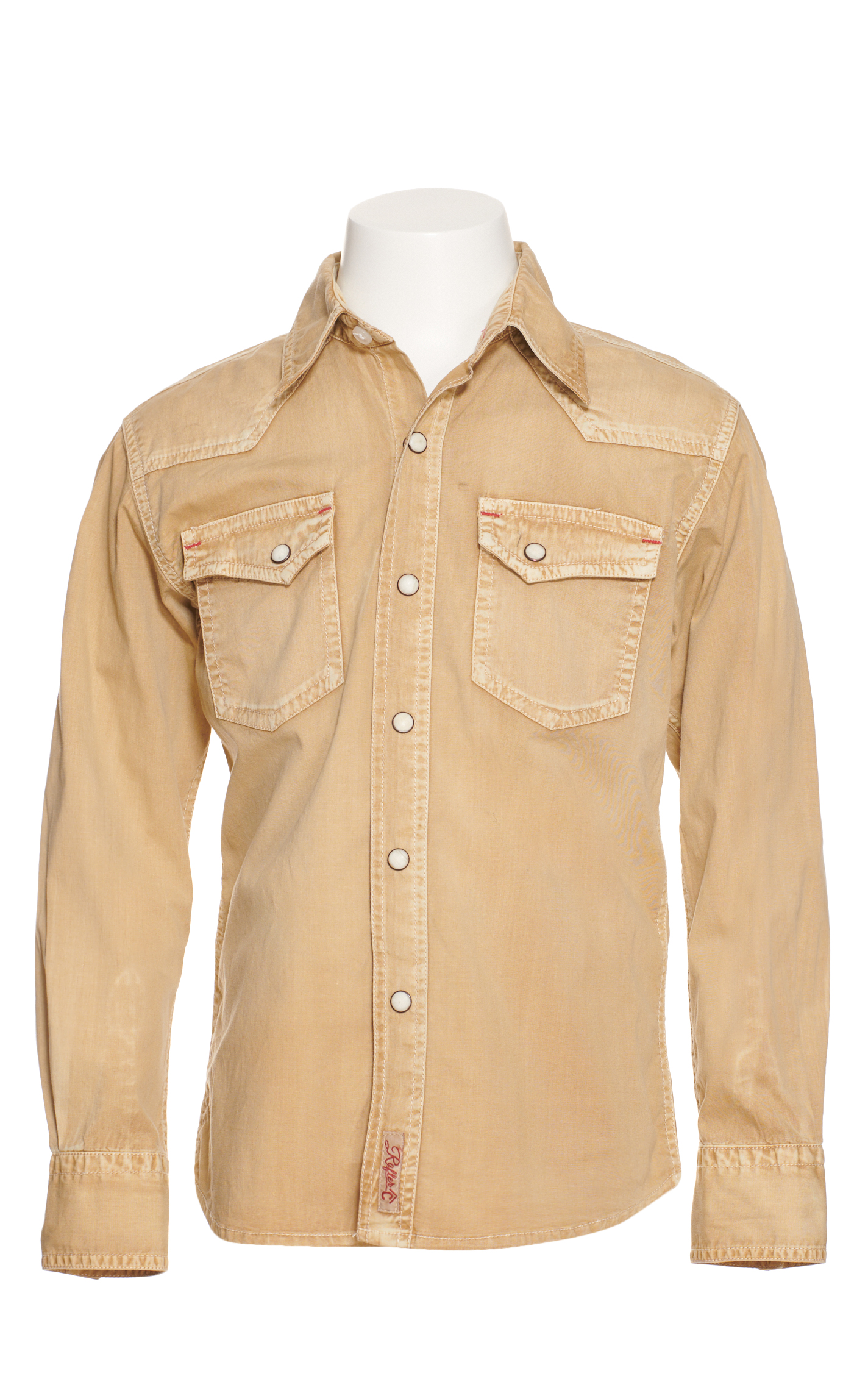Rafter C Boys' ProFlex45 Washed Khaki Long Sleeve Stretch Western Shirt - Image 1