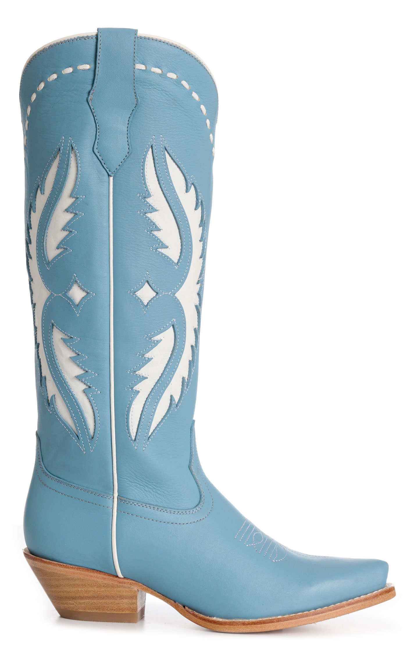 Rockin' C Women's Light Blue & White Inlay Leather Snip Toe Cowboy Boots - Image 1