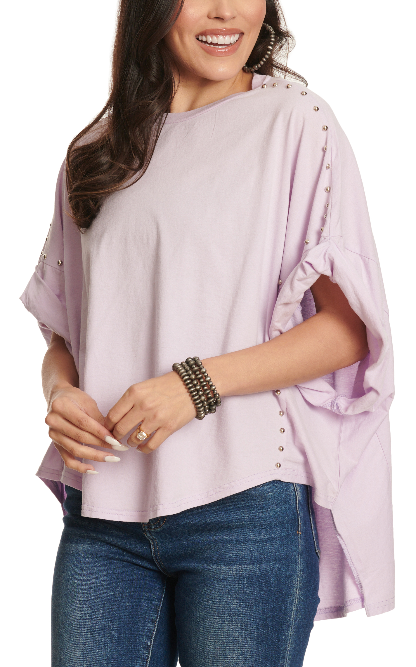 Blue B Women's Lavender Silver Stud Oversized Top - Image 1