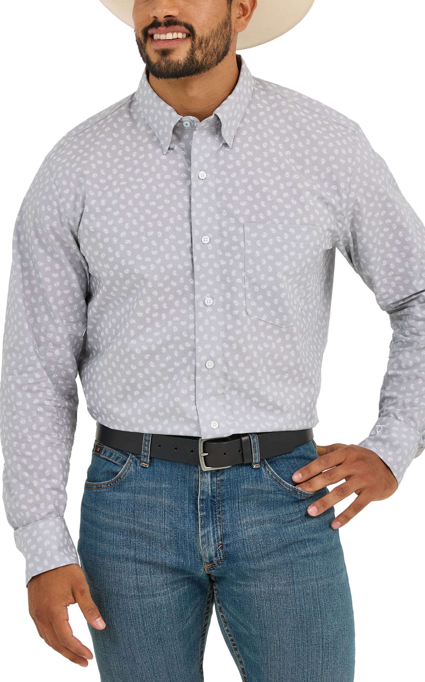Wrangler Men's Cody Johnson Collection Gray Paisley Western Shirt - Image 1