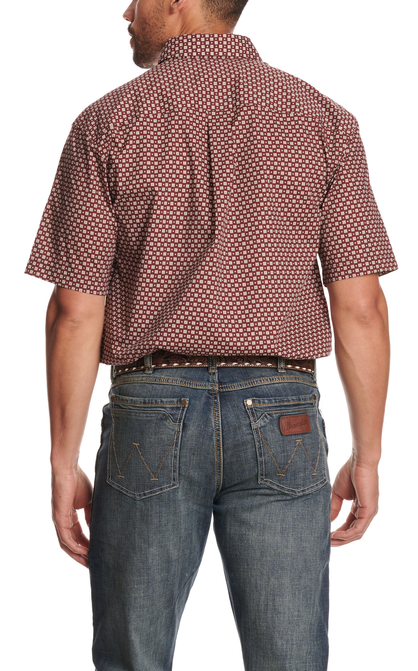 Wrangler Classic Men's Burgundy Geo Print Button Down Shirt - Image 1