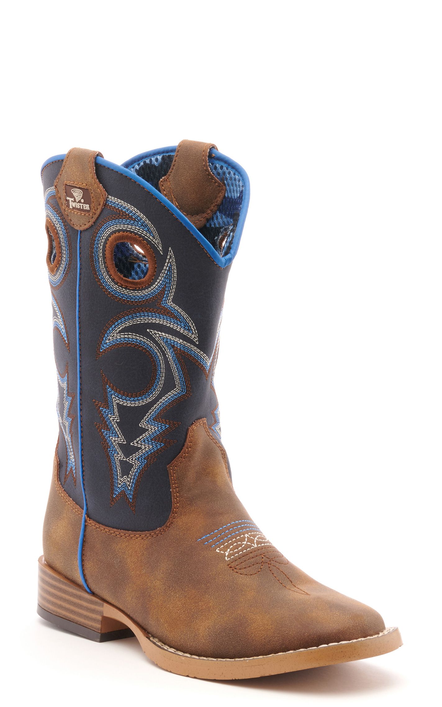 Twister Kids Ben Brown and Navy Square Toe Cowboy Boots - Image 1
