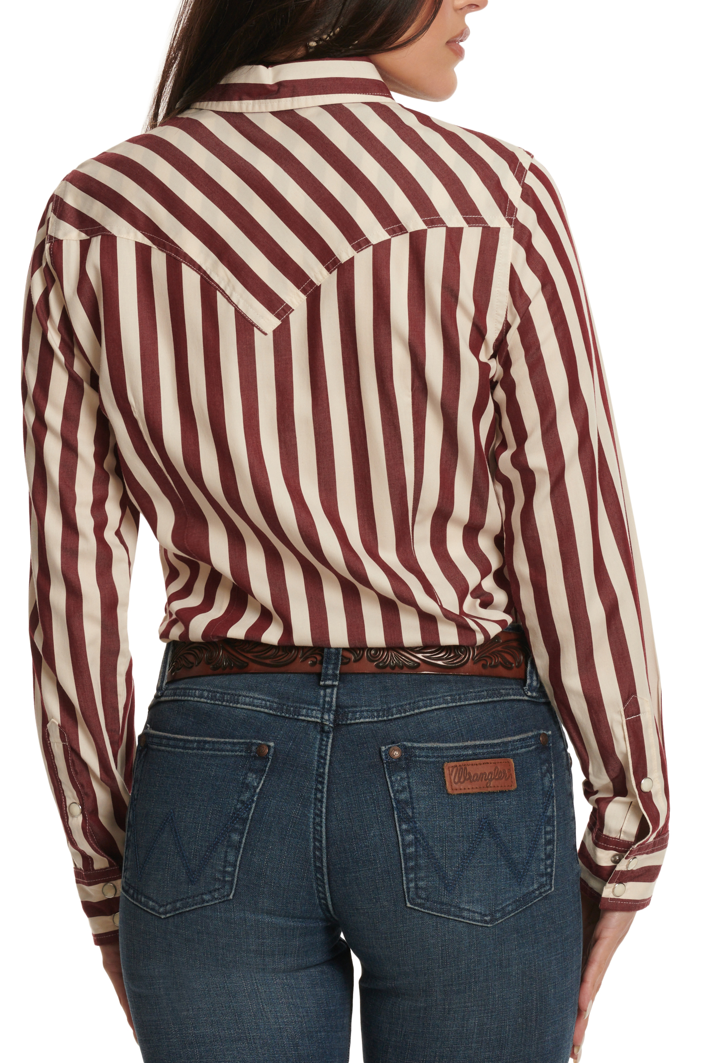 Wrangler Retro Women's Burgundy & White Striped Western Shirt - Image 1
