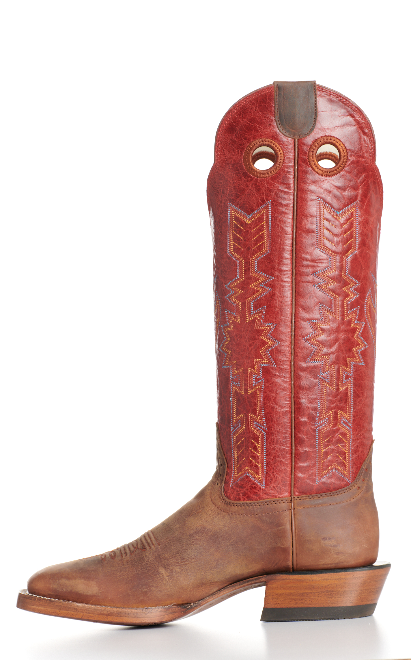 Hondo Men's Legend Waxy Brown and Red Wide Square Toe Buckaroo Cowboy Boots - Image 1
