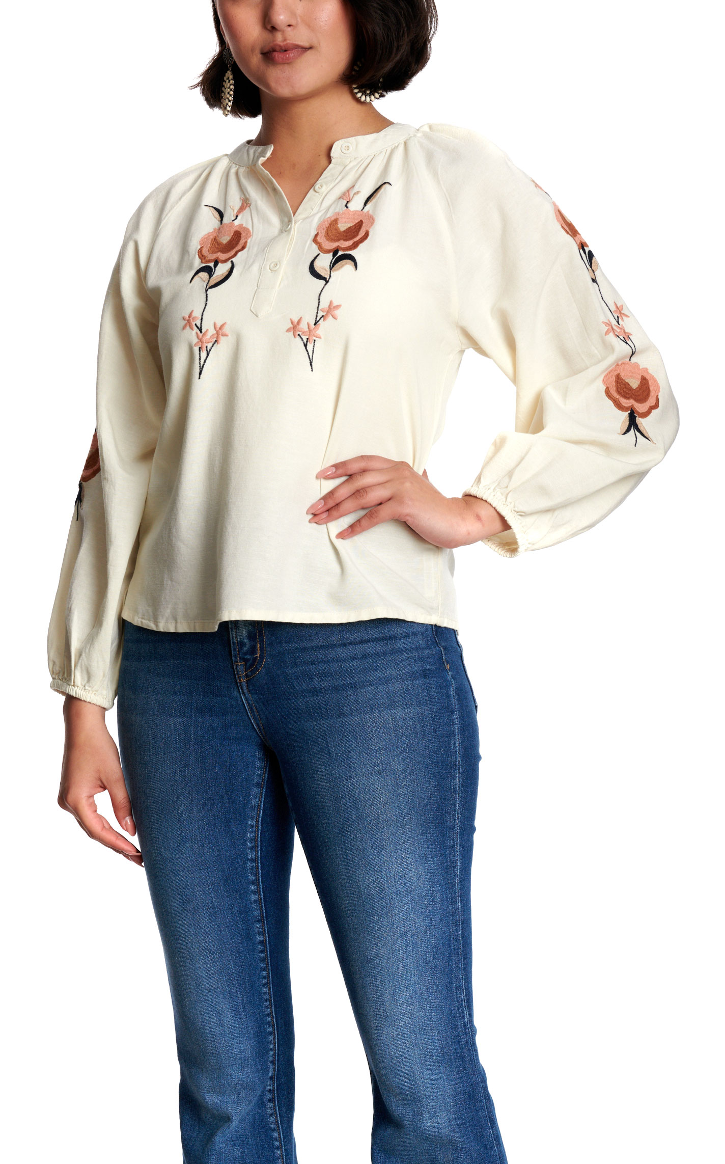 Cotton & Rye Women's Cream Floral Embroidered Top - Image 1