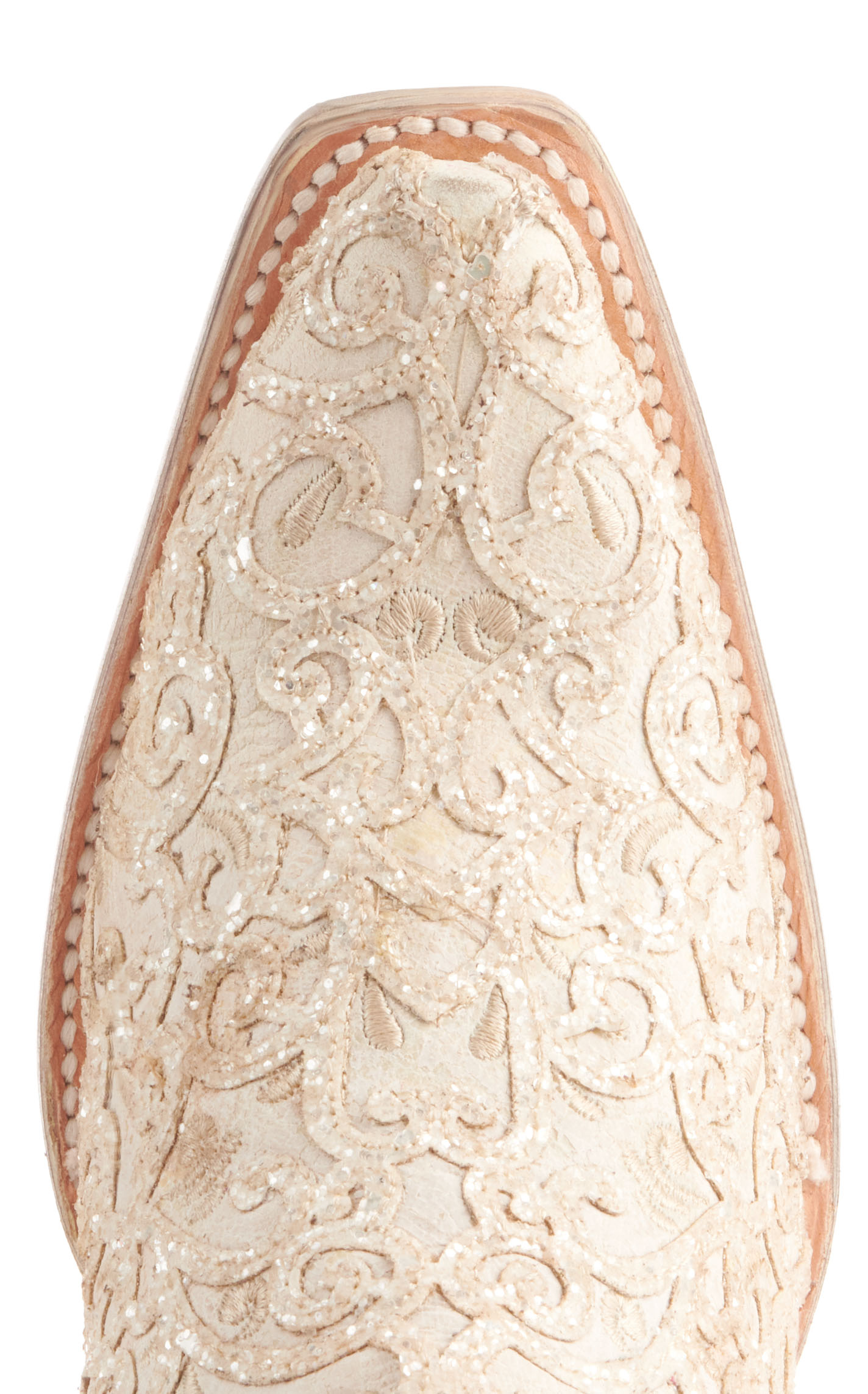 Corral Women's White with Glitter Overlay and Fringe Snip Toe Cowboy Boots - Image 1
