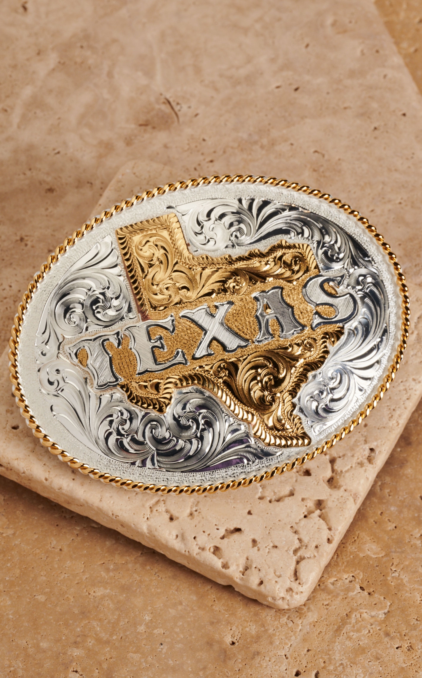 Montana Silversmiths Silver and Gold Large Oval Texas Belt Buckle - Image 1