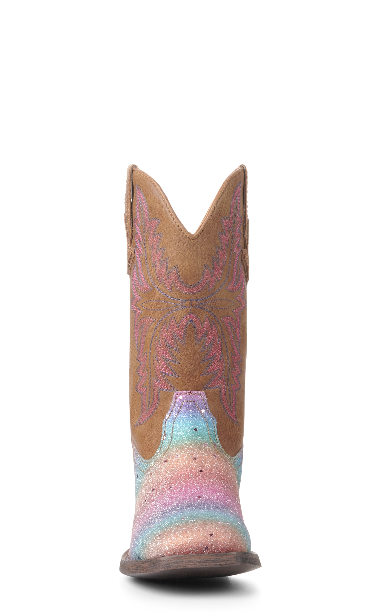Roper Girls' Tan and Rainbow Glitter Square Toe Cowboy Boots - Image 1