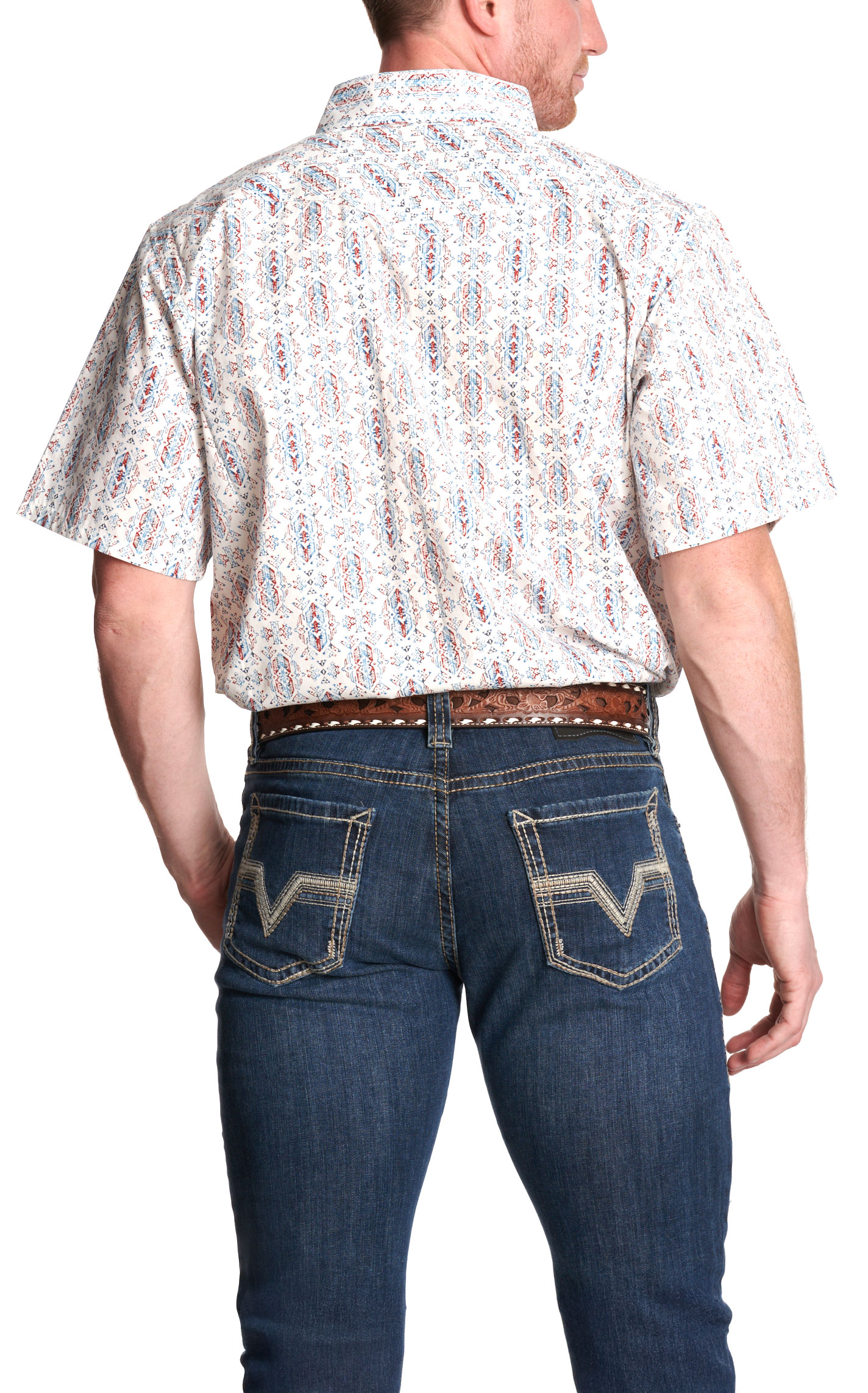 Panhandle Slim Men's White & Multi-Color Aztec Print Short Sleeve Western Shirt - Image 1
