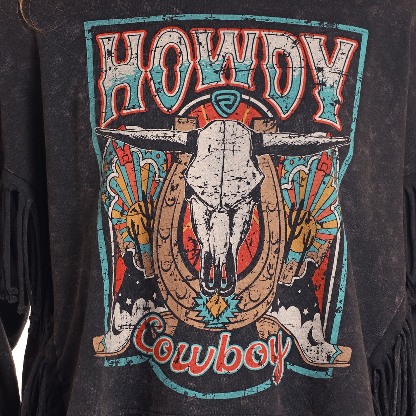 Rock & Roll Denim Women's Black Fringed Howdy Pullover - Image 1