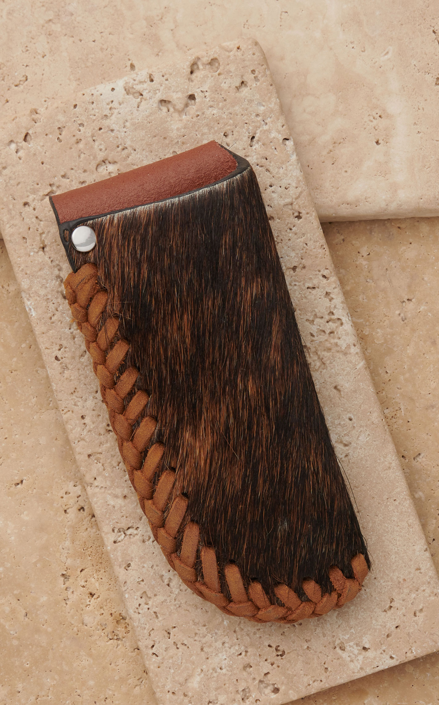 Nocona Brown Hair with Leather Lacing Knife Sheath - Image 1