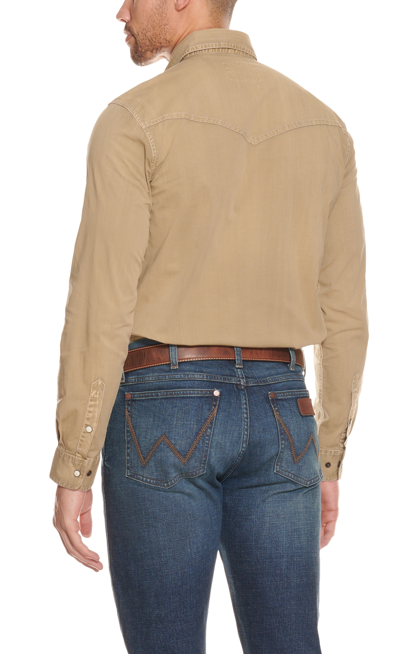 Rafter C Men's ProFlex45 Washed Khaki Stretch Western Shirt - Image 1
