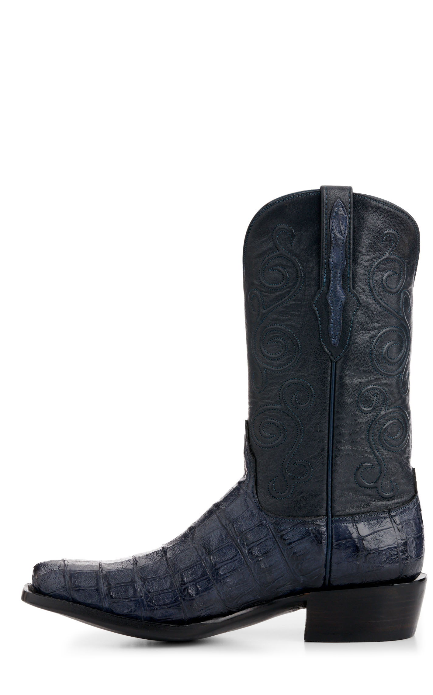 Black Jack Men's Navy and Denim Blue Caiman Belly Square Toe Exotic Cowboy Boots - Image 1