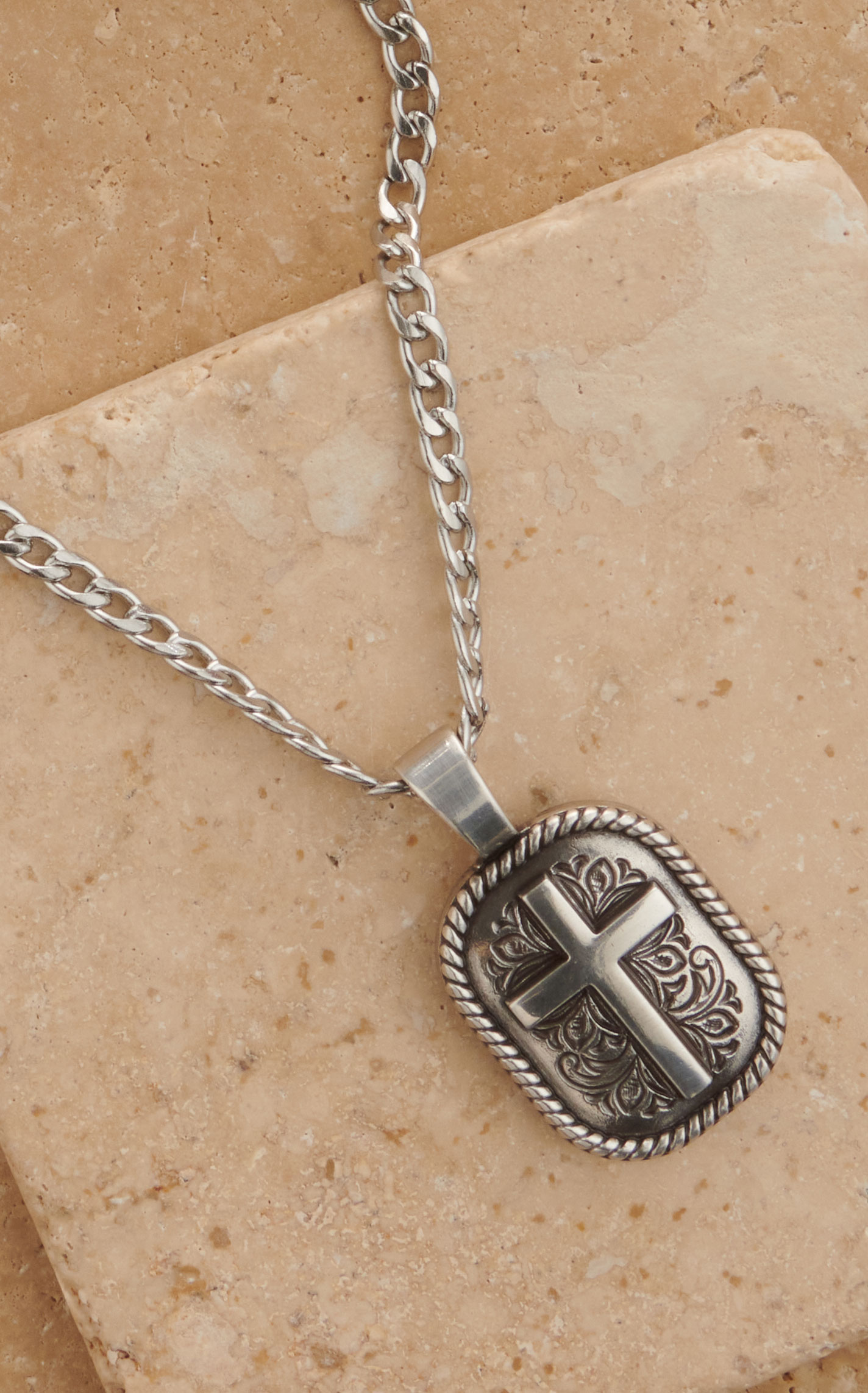 Twister Silver Floral Cross and Chain Necklace - Image 1