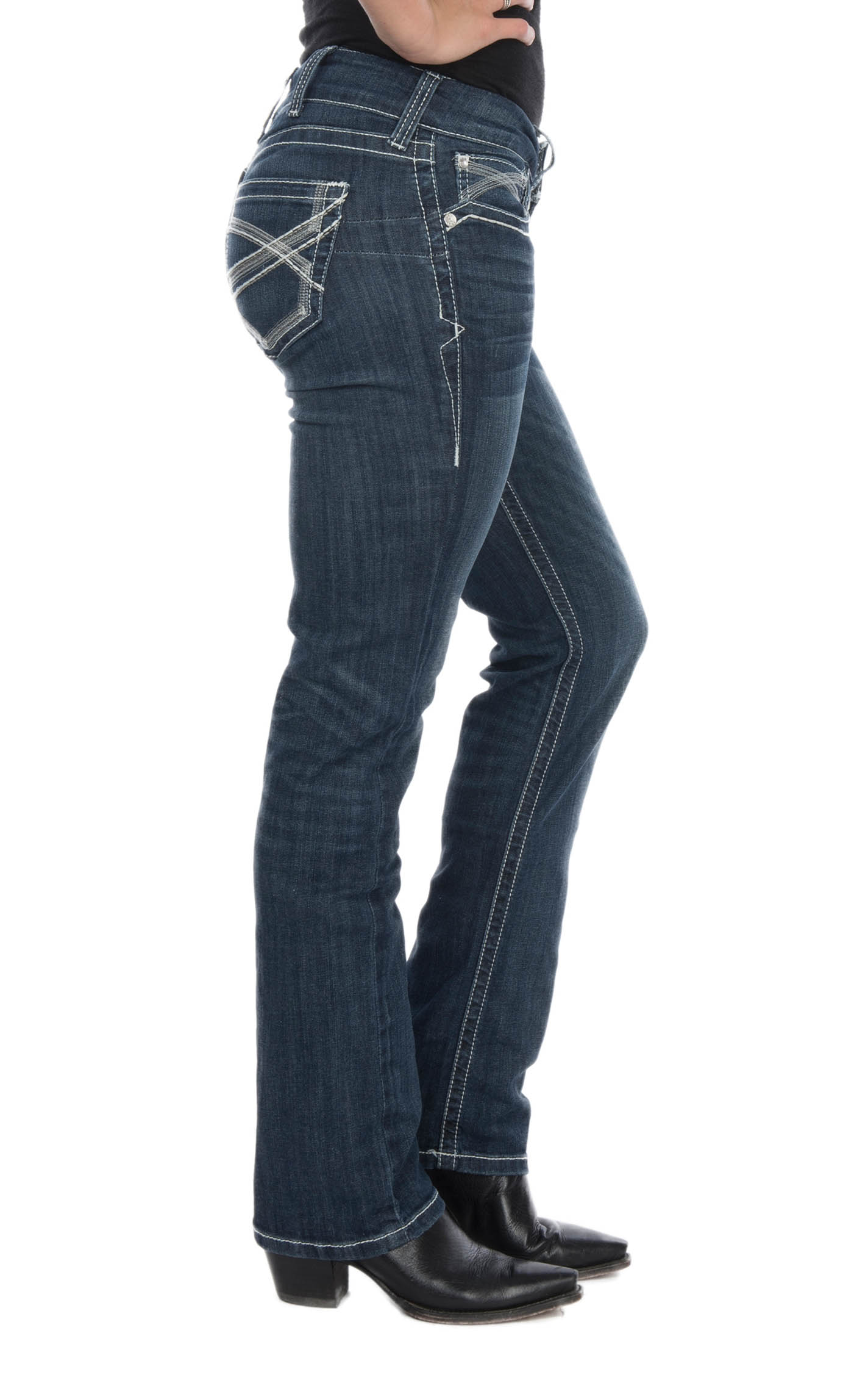 Ariat Women's REAL Ivy Dresden Dark Wash Mid Rise Straight Leg Stretch Jean - Image 1