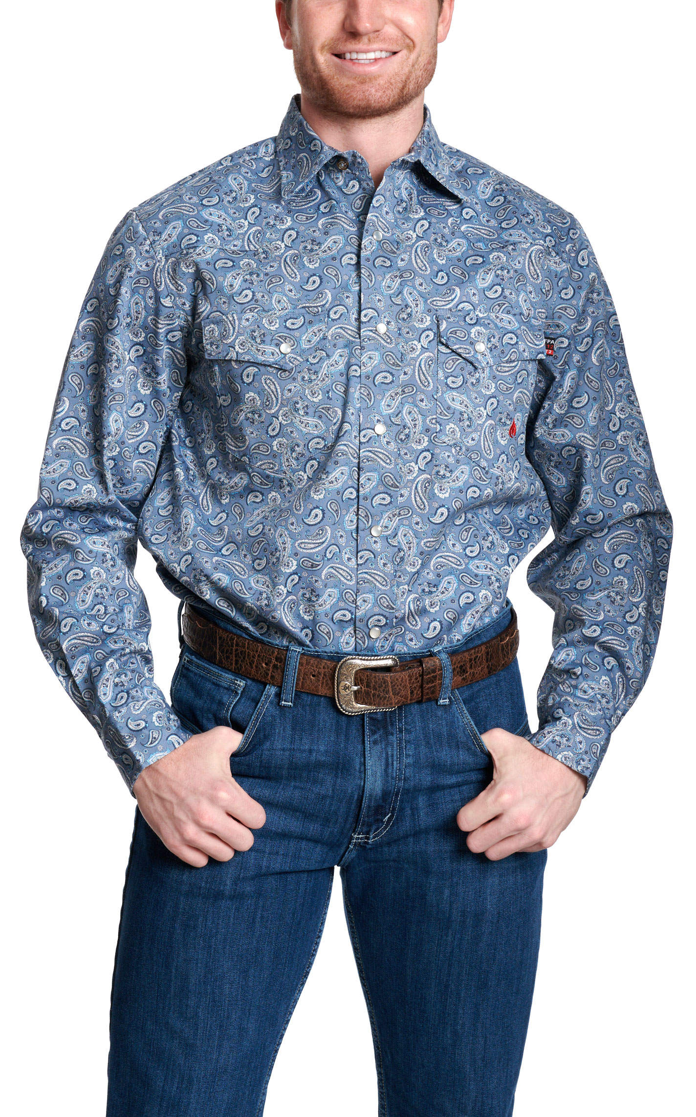 Forge Men's Steel Blue Paisley FR Work Shirt - Image 1