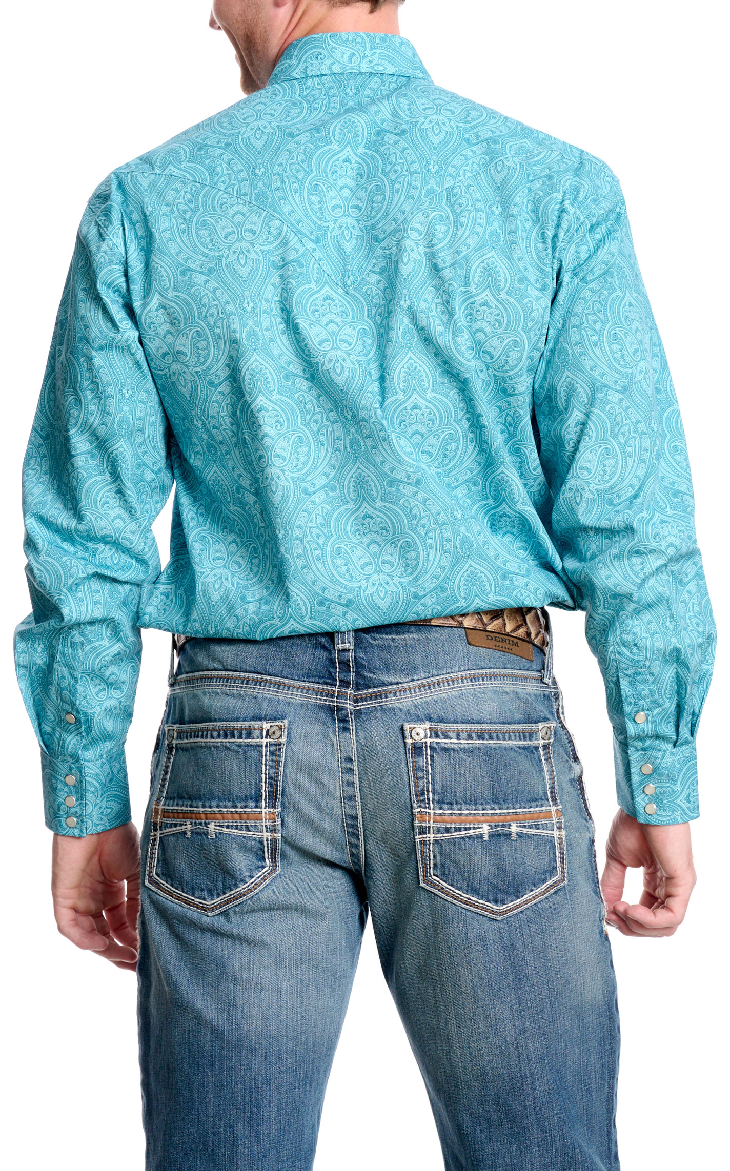 Stetson Men's Turquoise & Sky Wallpaper Print Western Shirt - Image 1