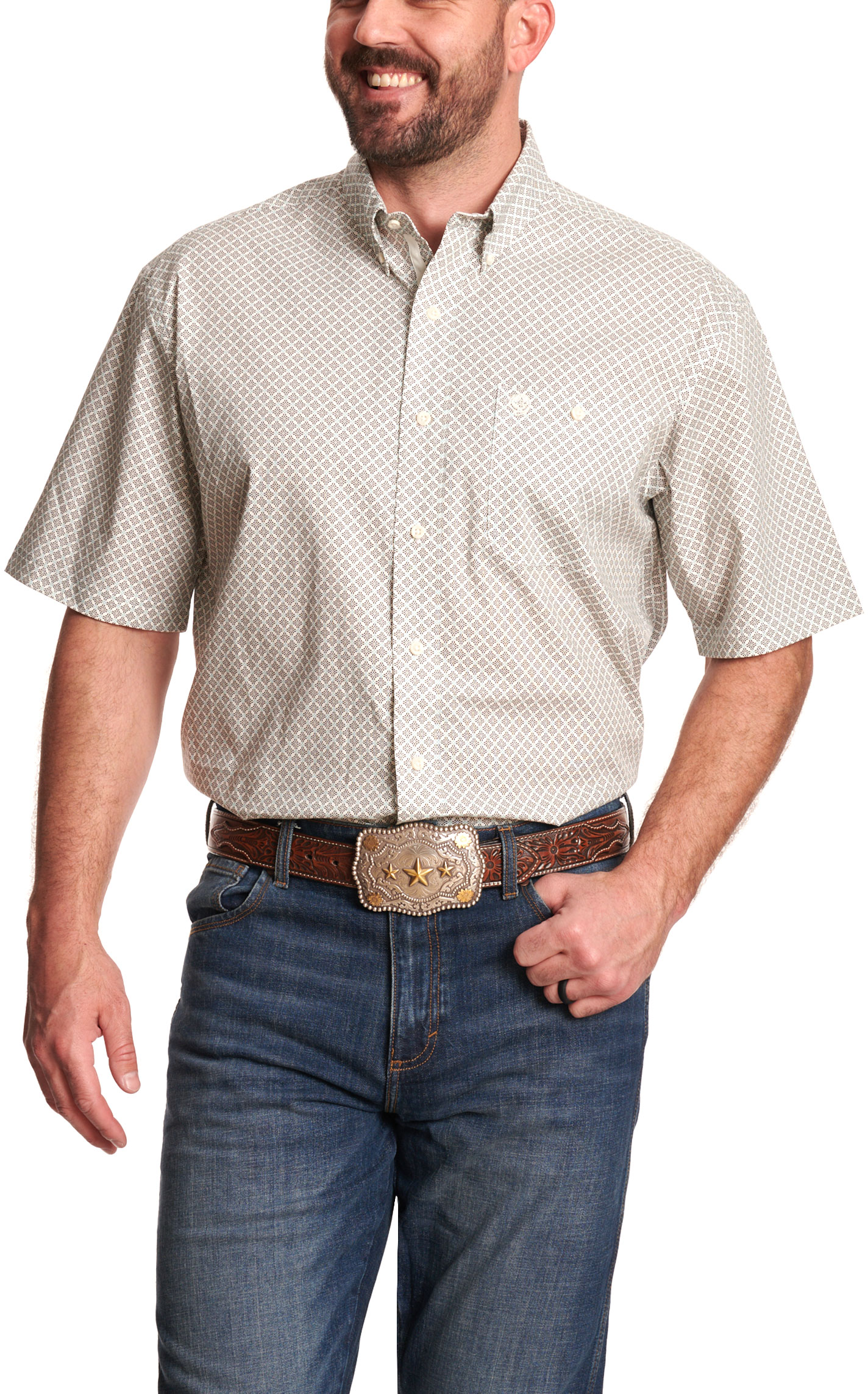 Wrangler Men's George Strait Collection Taupe Geo Western Shirt - Image 1