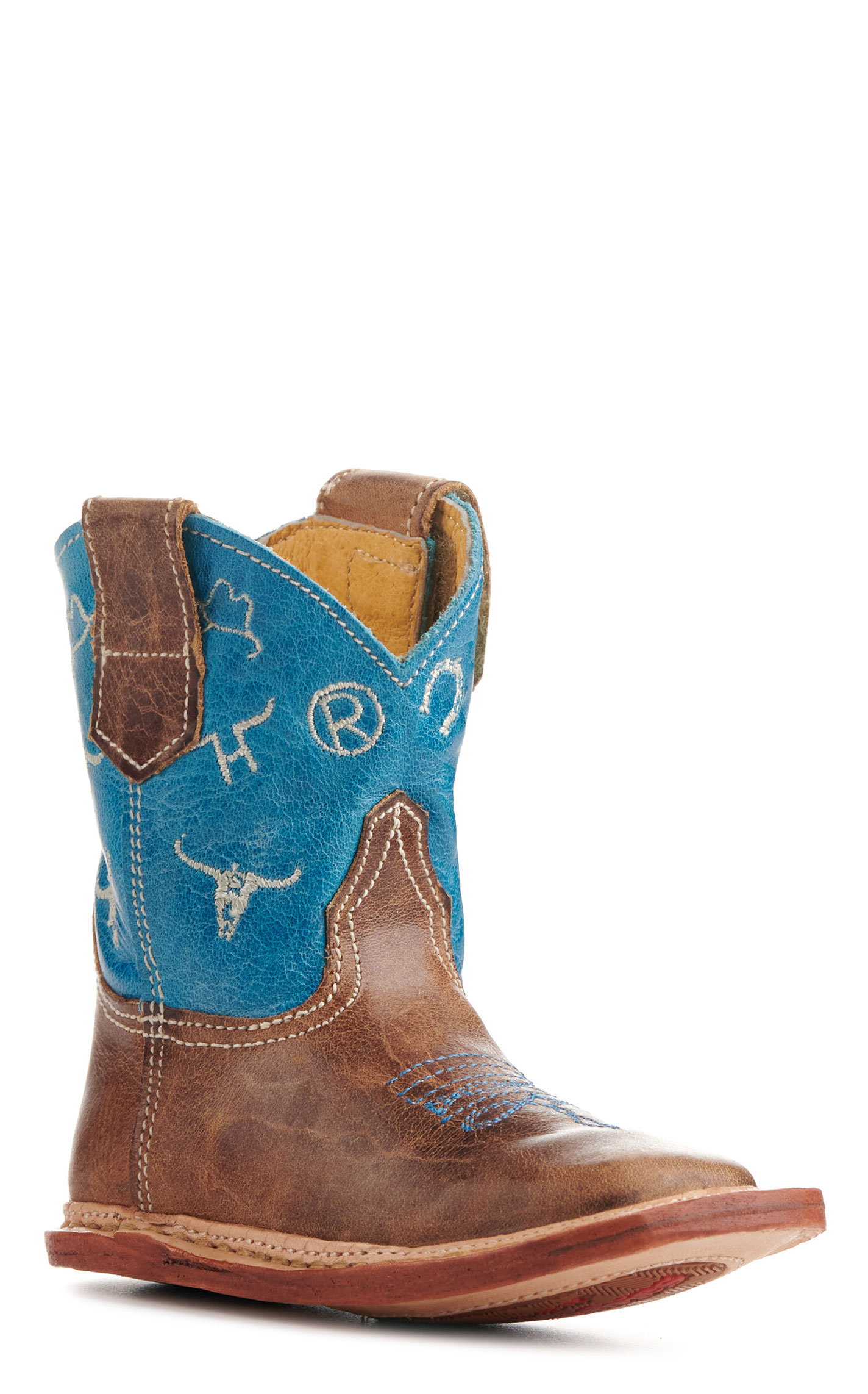 Roper Cowbabies Brown and Blue Brands Embroidery Square Toe Cowboy Boots - Image 1