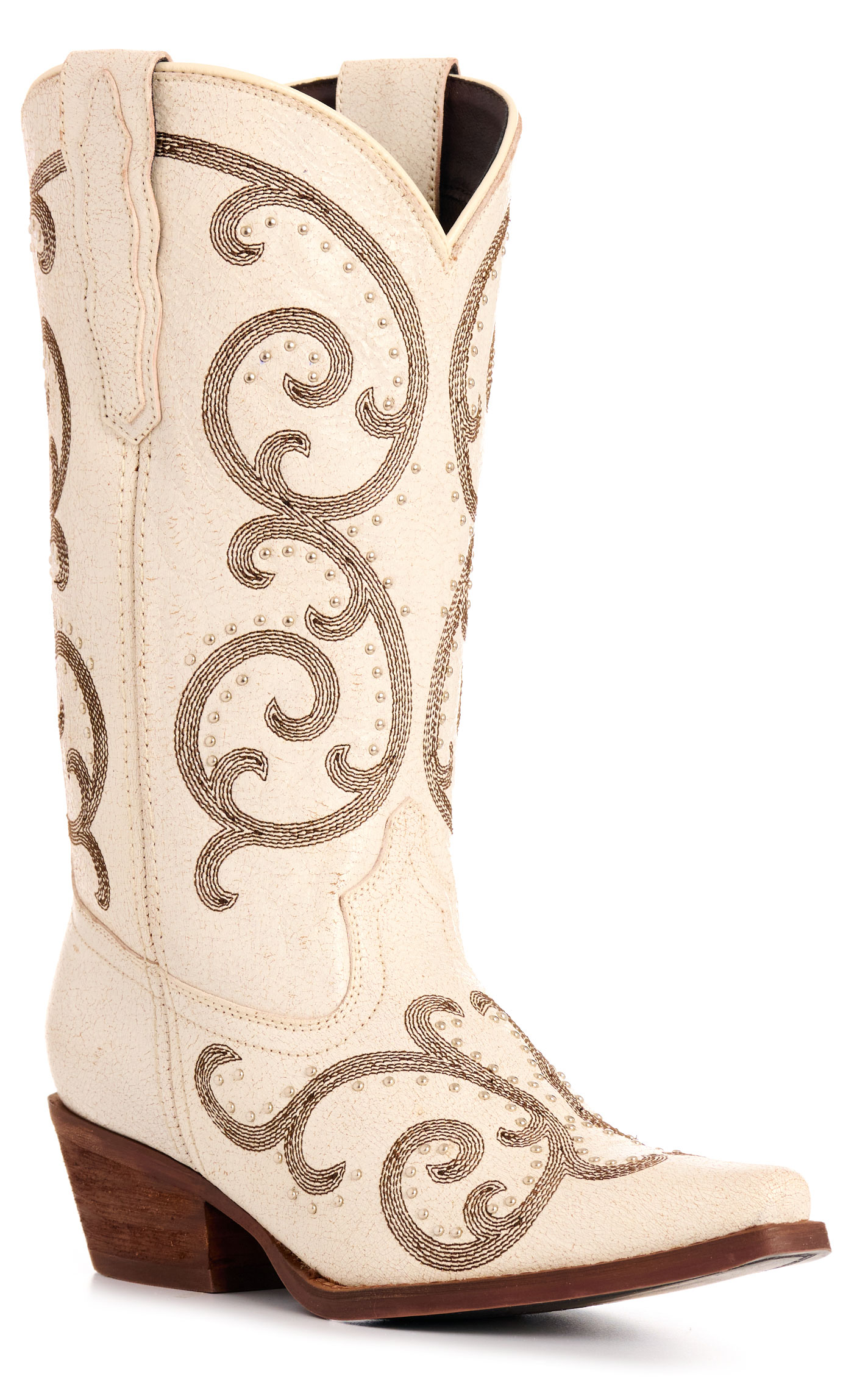 Rockin' C Women's White Crackle with Embroidery Snip Toe Cowboy Boots - Image 1