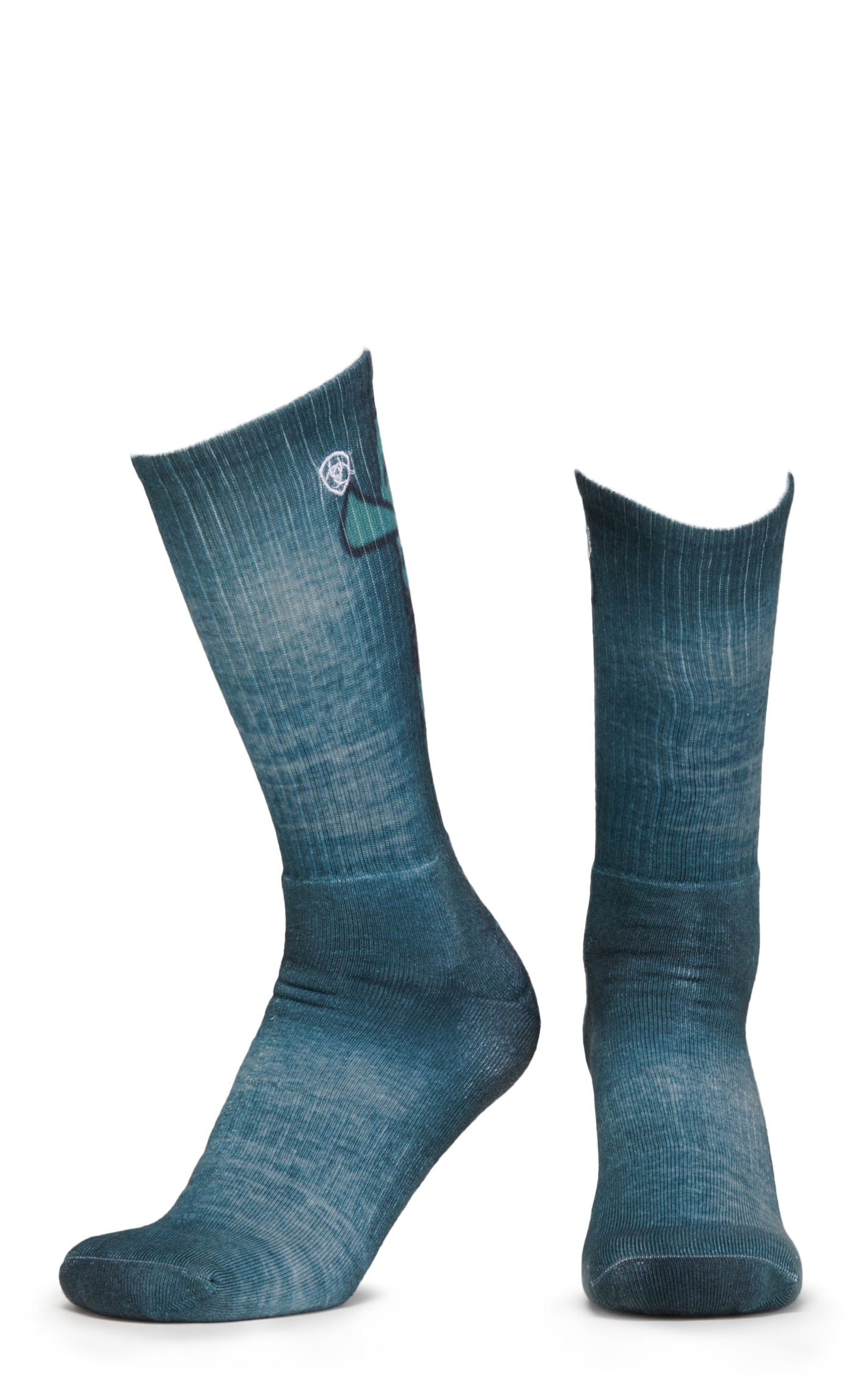 Ariat Men's Gray and Green Flag Cowboy Skull Graphic 2-Pack Crew Socks (Large) - Image 1