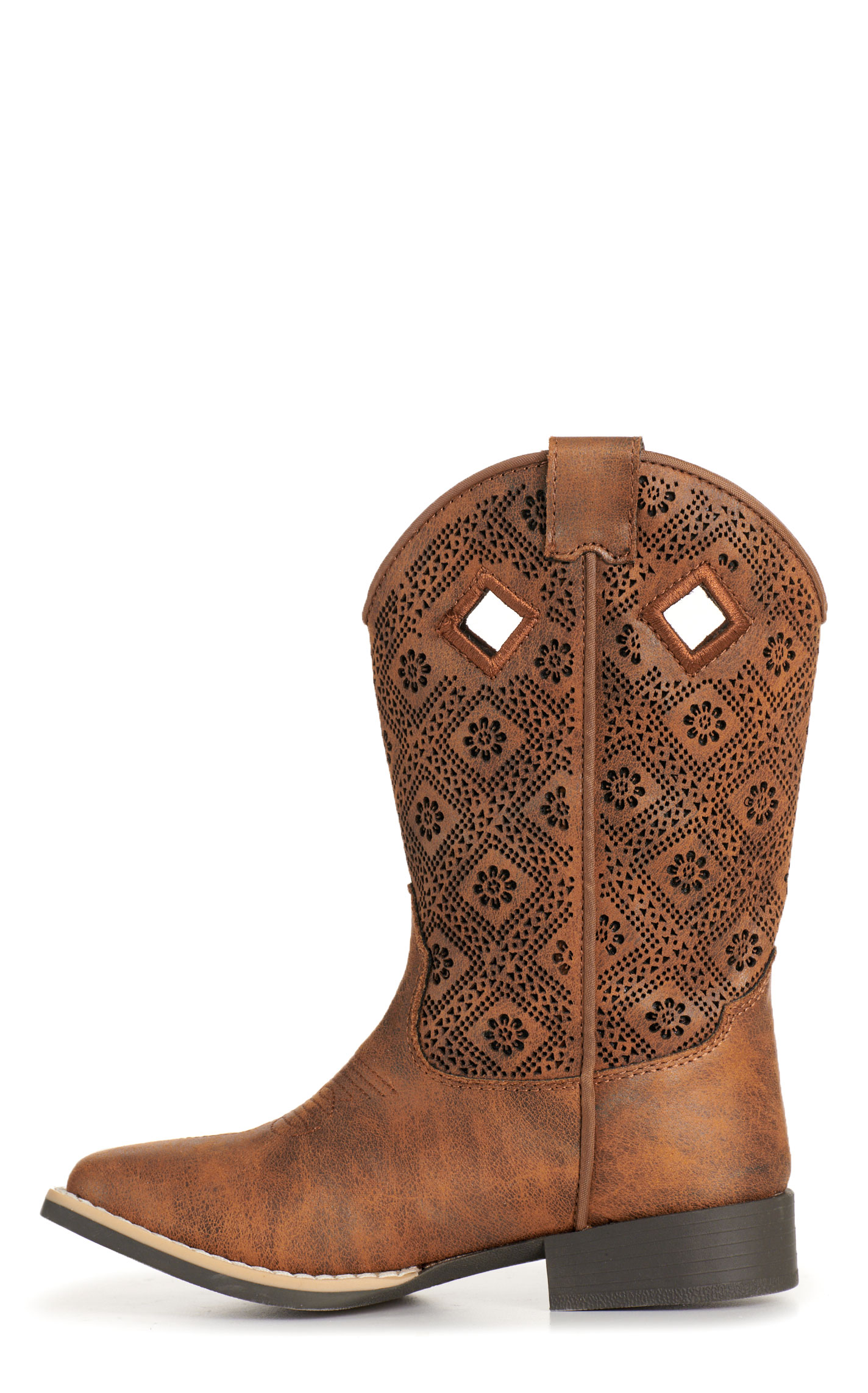 Twister Kid's Prue Caramel Perforated Floral Square Toe Boots - Image 1