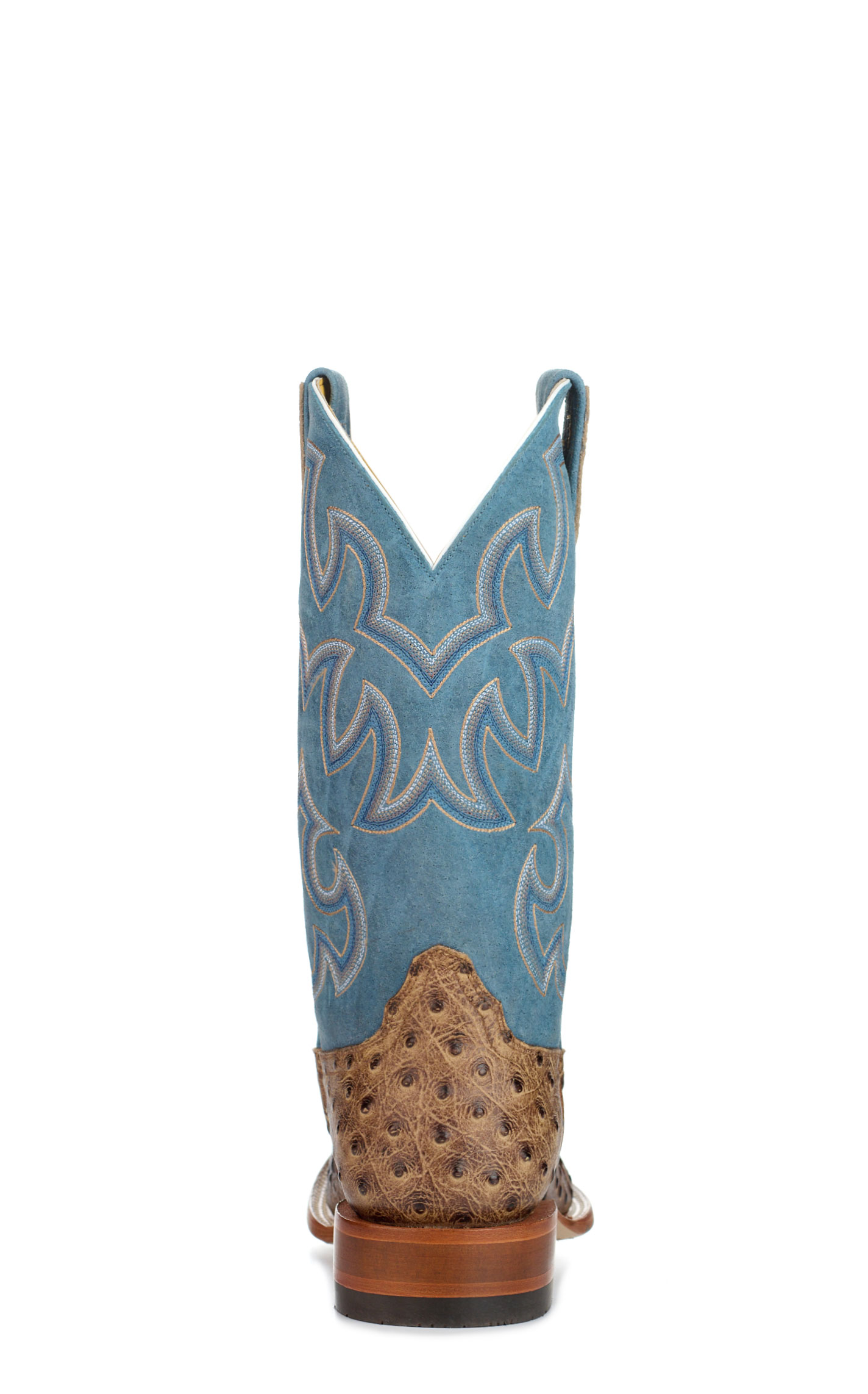 Cavender's Men's Endurance Blue and Sand Ostrich Print Wide Square Toe Cowboy Boots - Image 1