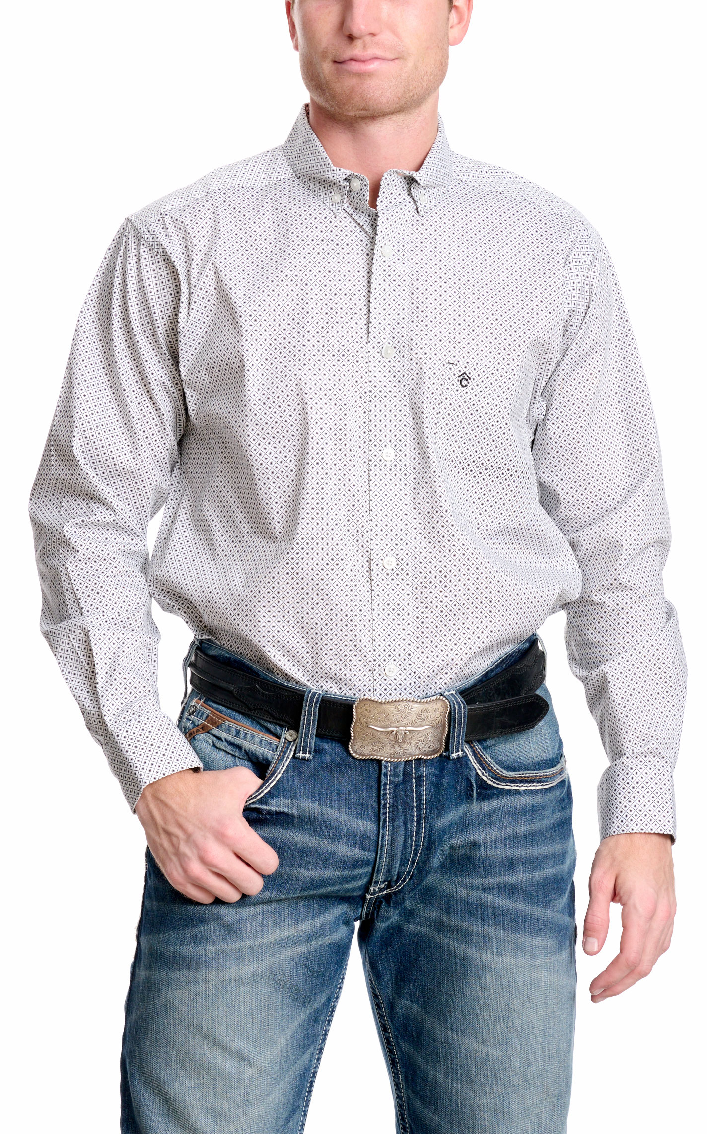 Rafter C Men's ProFlex45 Black Geo Print Western Shirt - Image 1
