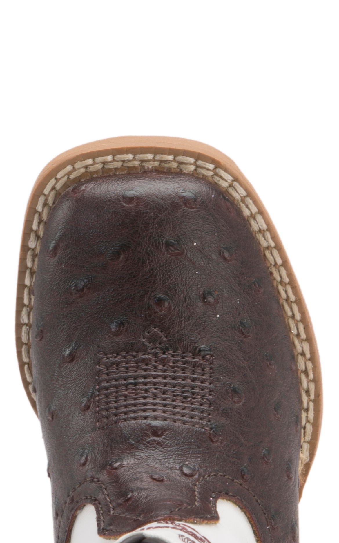 Roper Toddler Chocolate Ostrich Print with White Square Toe Cowboy Boots - Image 1
