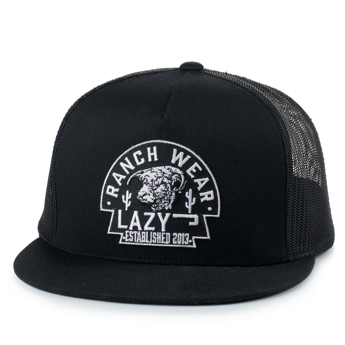 Lazy J Men's Black on Black Arrowhead Logo Patch Snap Back Cap - Image 1
