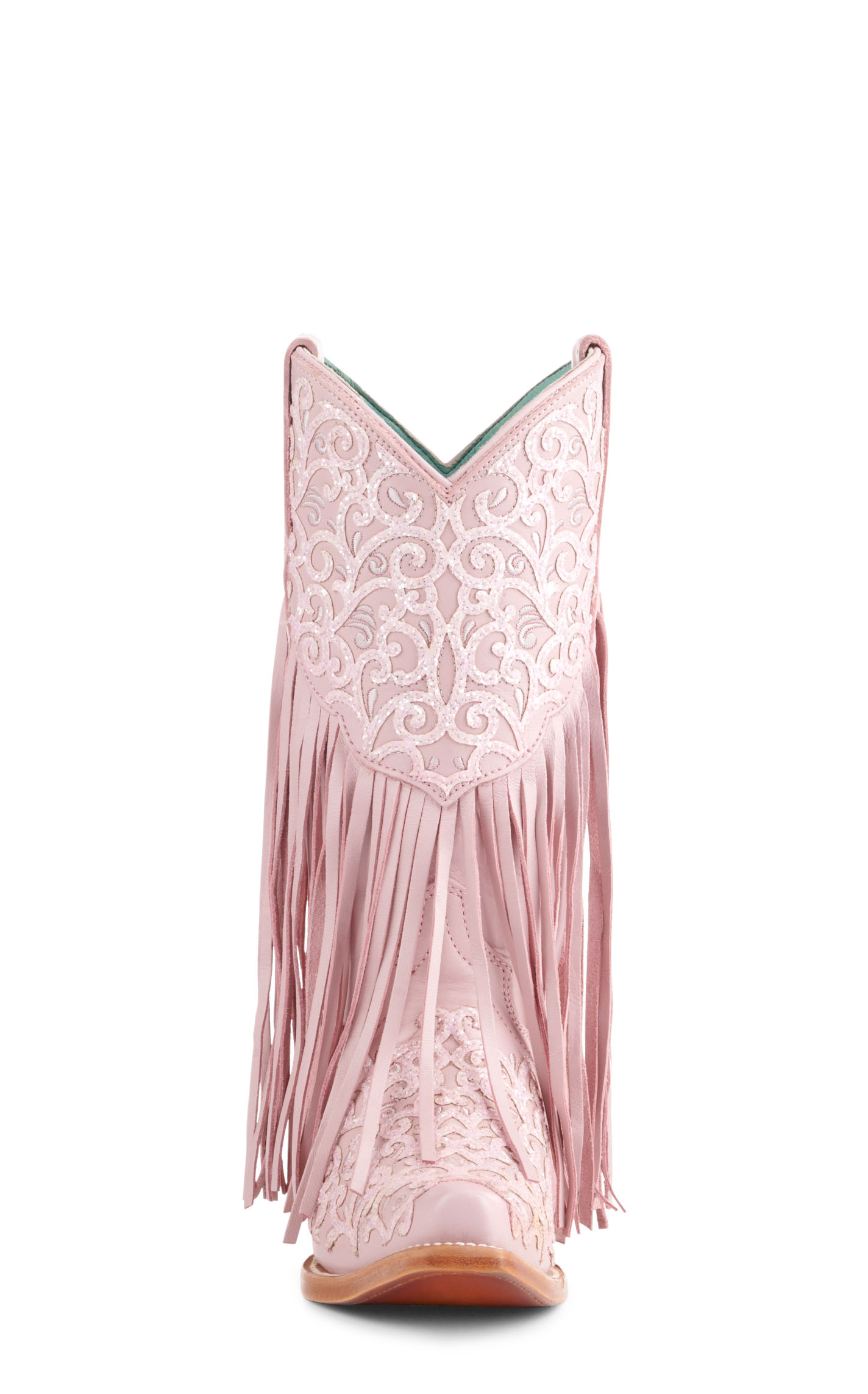 Corral Girls' Pink with Glitter Overlay and Fringe Snip Toe Cowboy Boots - Image 1