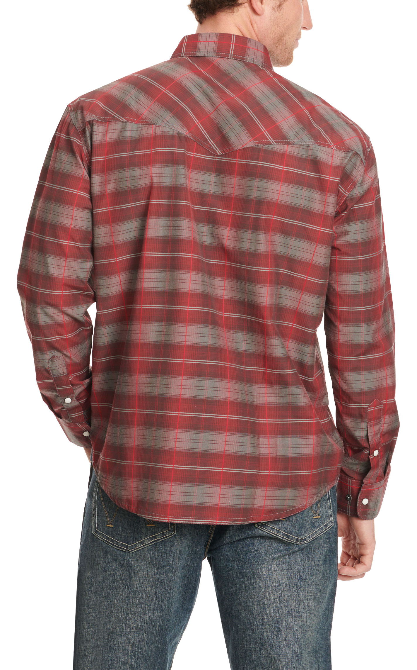 Rafter C Men's Red Dirt Collection Gray & Red Burgundy Plaid Western Shirt - Image 1