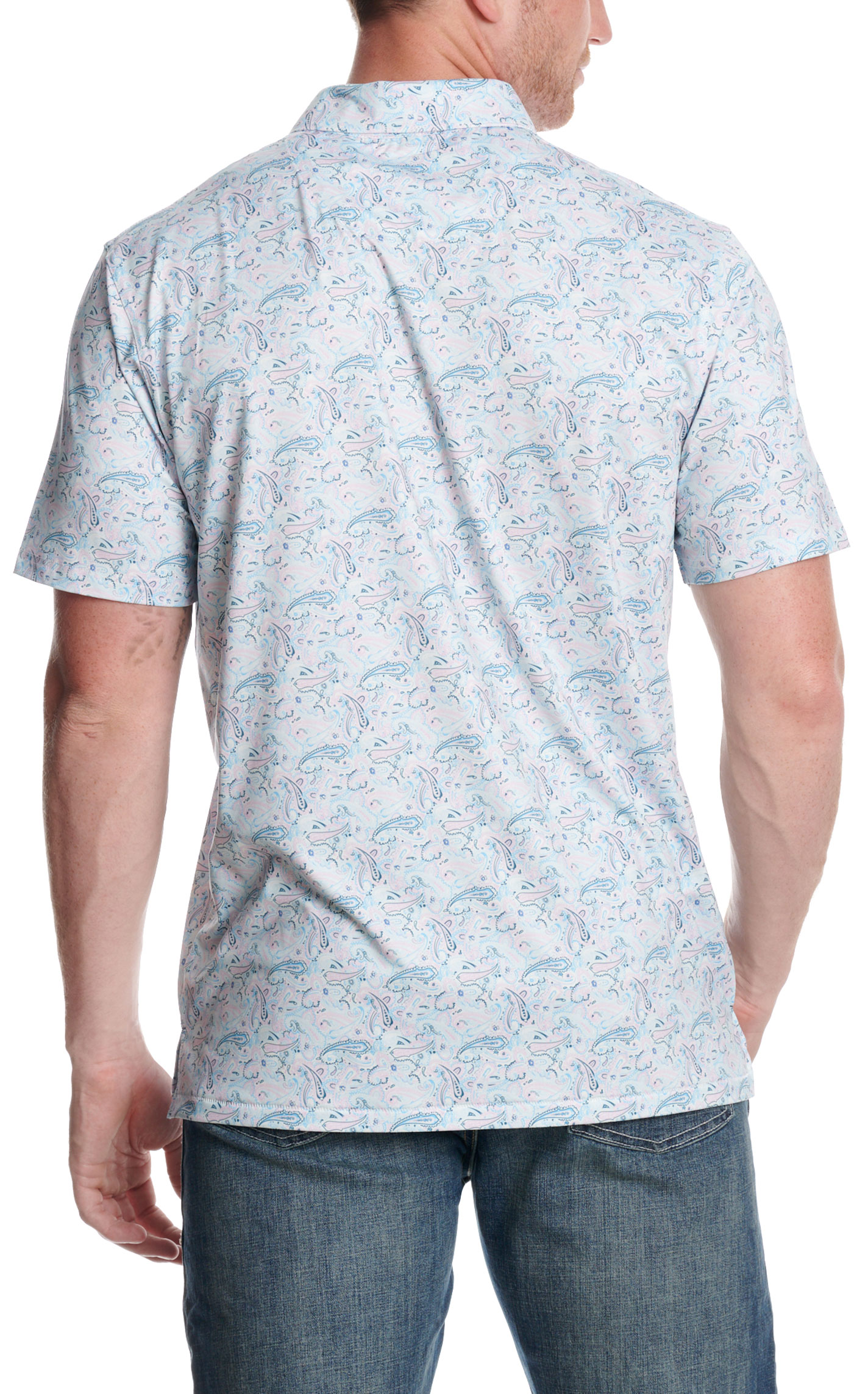 Rafter C Men's Blue Paisley Print Polo Shirt - Image 1