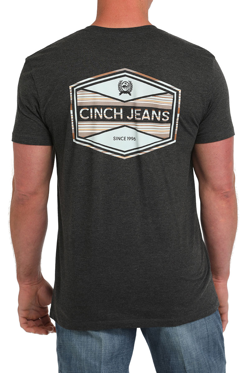 Cinch Men's Black Striped Hex Logo Graphic T-Shirt - Image 1