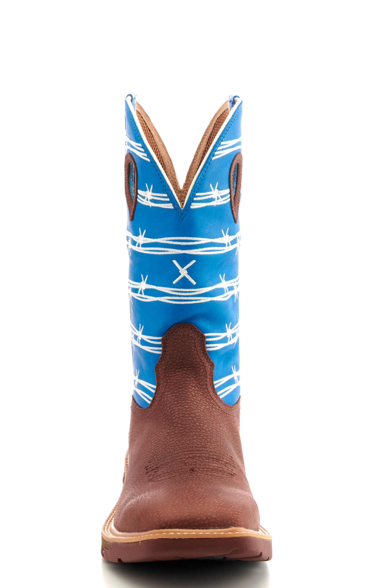 Twisted X Men's Rust Brown and Sky Blue with Barbwire Embroidery CellStretch Square Alloy Toe Work Cowboy Boot - Image 1