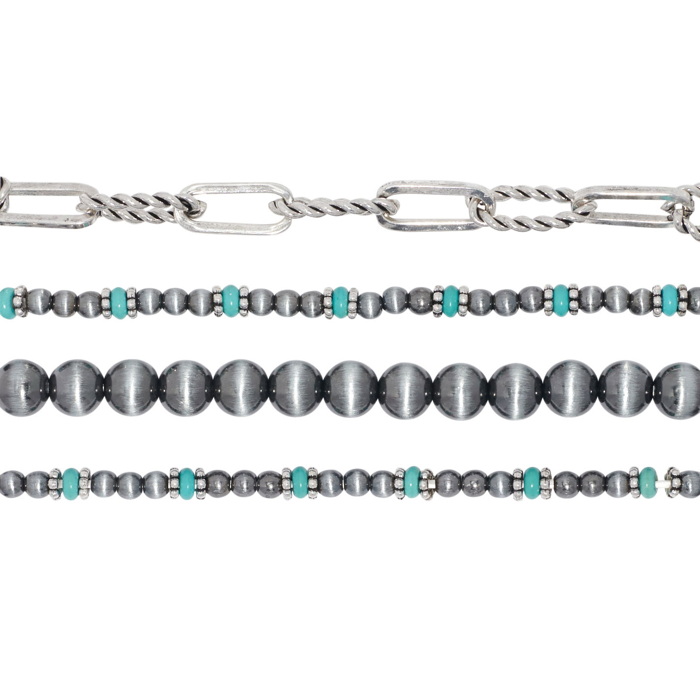 806 Silver Cat's Eye & Turquoise Four Strand Bracelet Set - Image 2