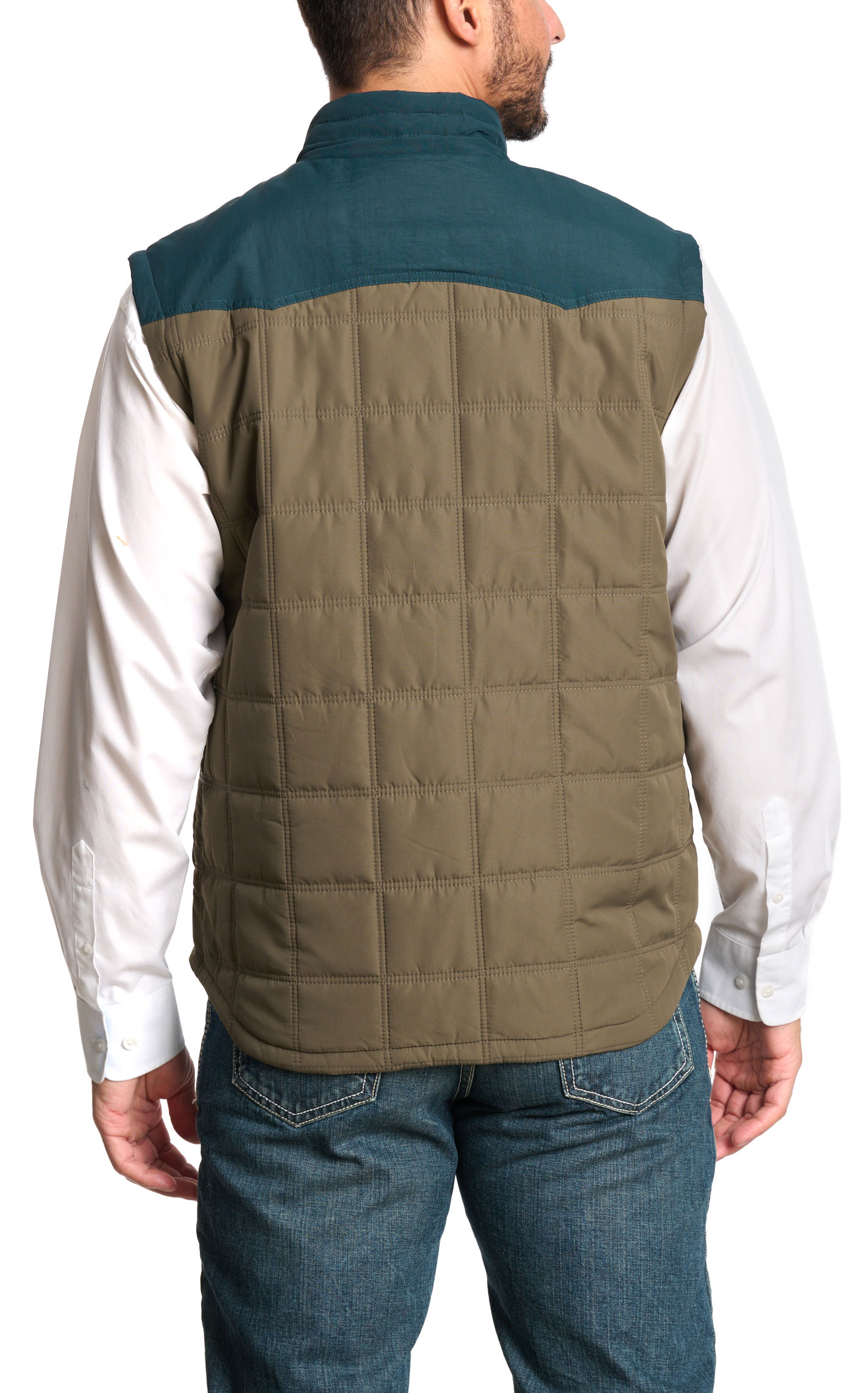Rafter C Ranchwear Men's Coyote Olive & Aegean Blue Quilted Puff Vest - Image 1