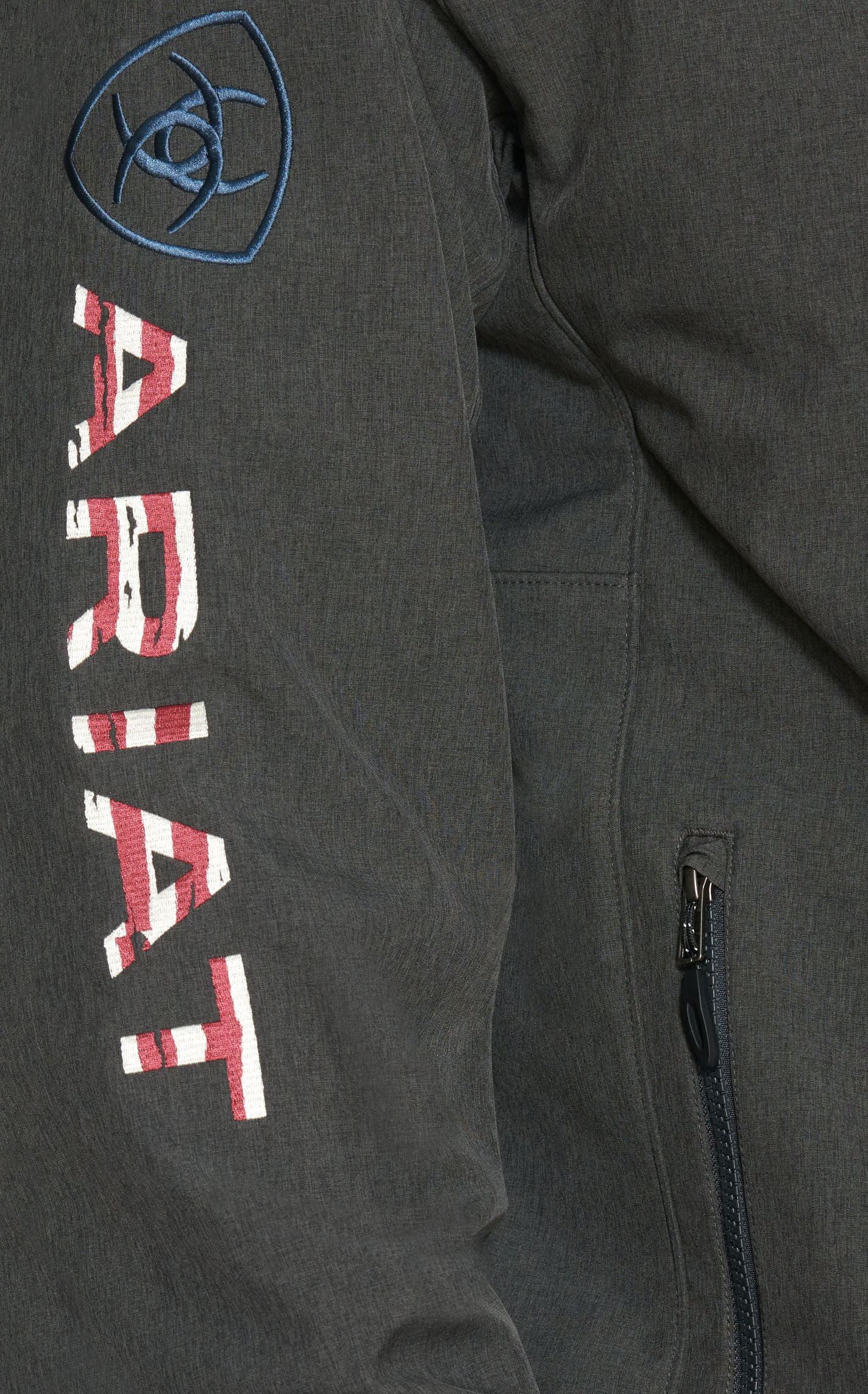 Ariat Men's Logo 2.0 Patriot Charcoal Gray with Embroidered Flag Concealed Carry Softshell Jacket - Image 1