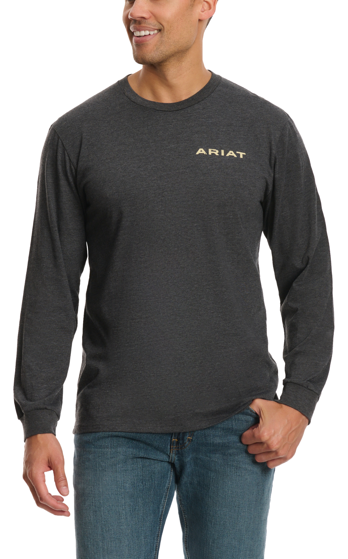 Ariat Men's Charcoal Woodgrain Flag Logo Graphic T-Shirt - Image 1
