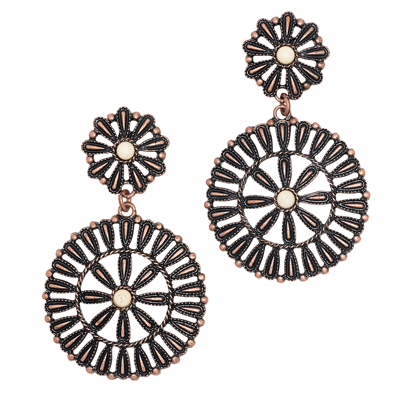 Southern Grace Copper & Cream Stone Circle Post Earrings - Image 1