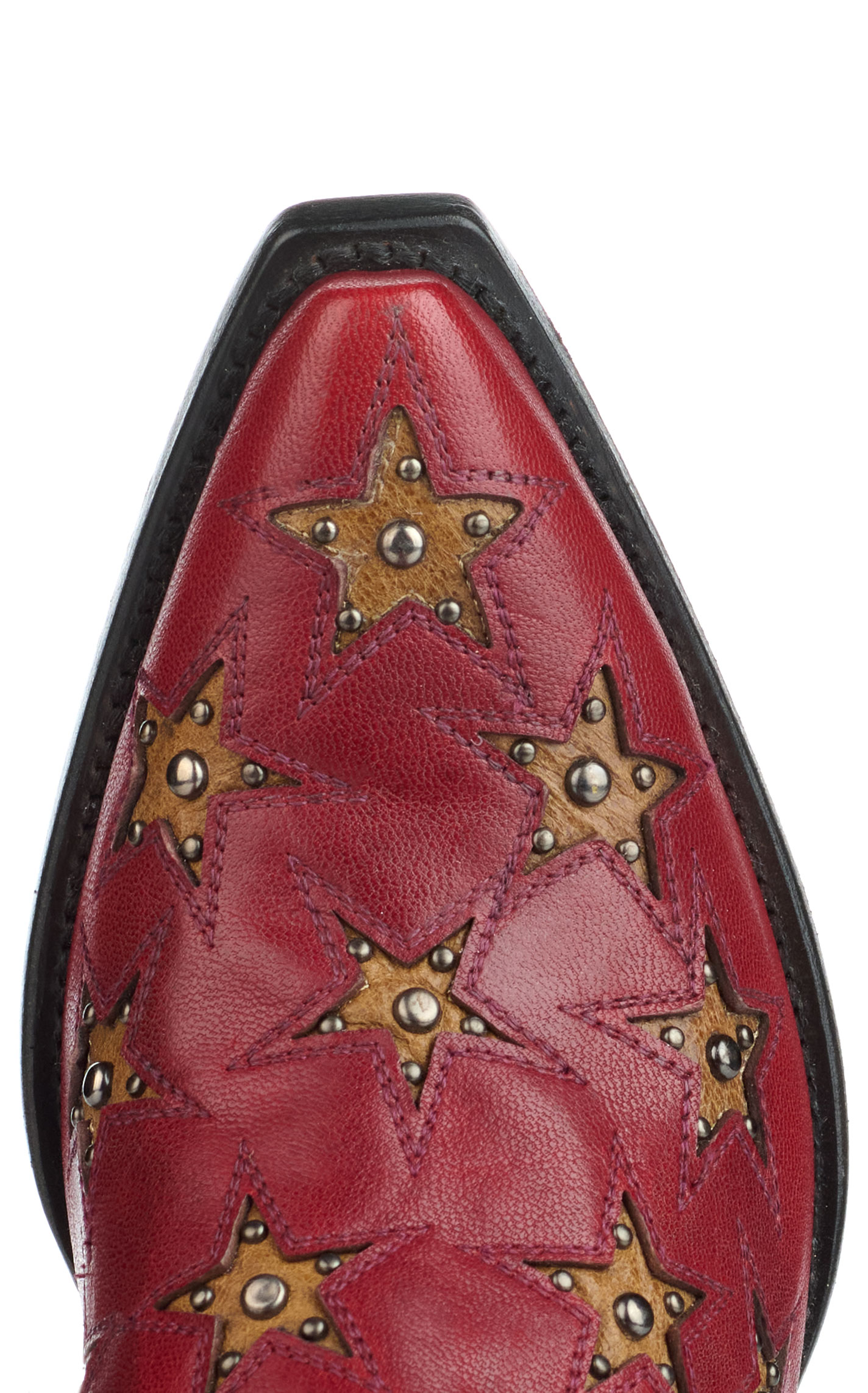 Black Star Women's Marfa Red with Dark Gold Star Inlays Snip Toe Cowboy Boots - Image 7