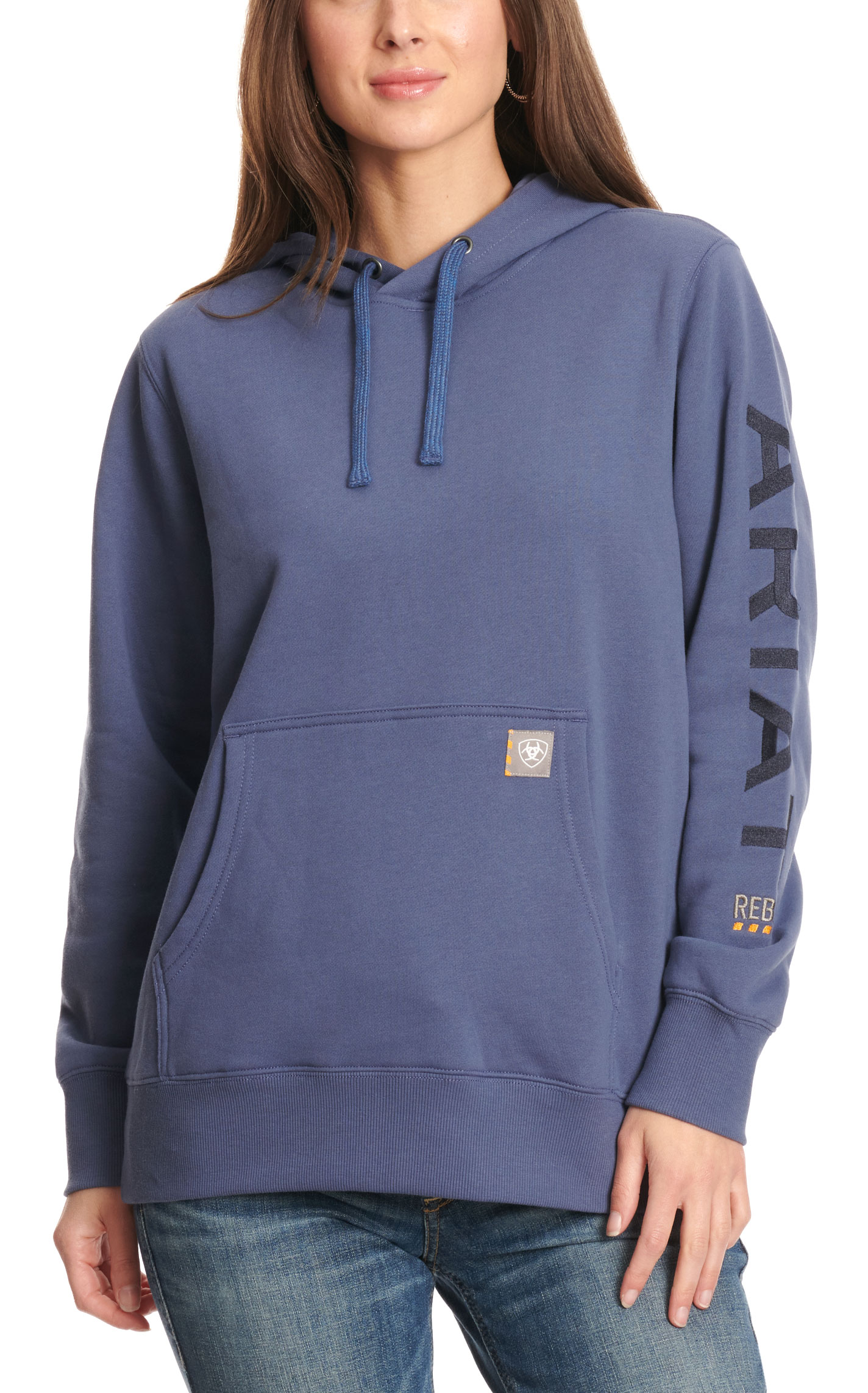 Ariat Women's Rebar Stone Blue Logo Sleeve Hoodie - Image 1