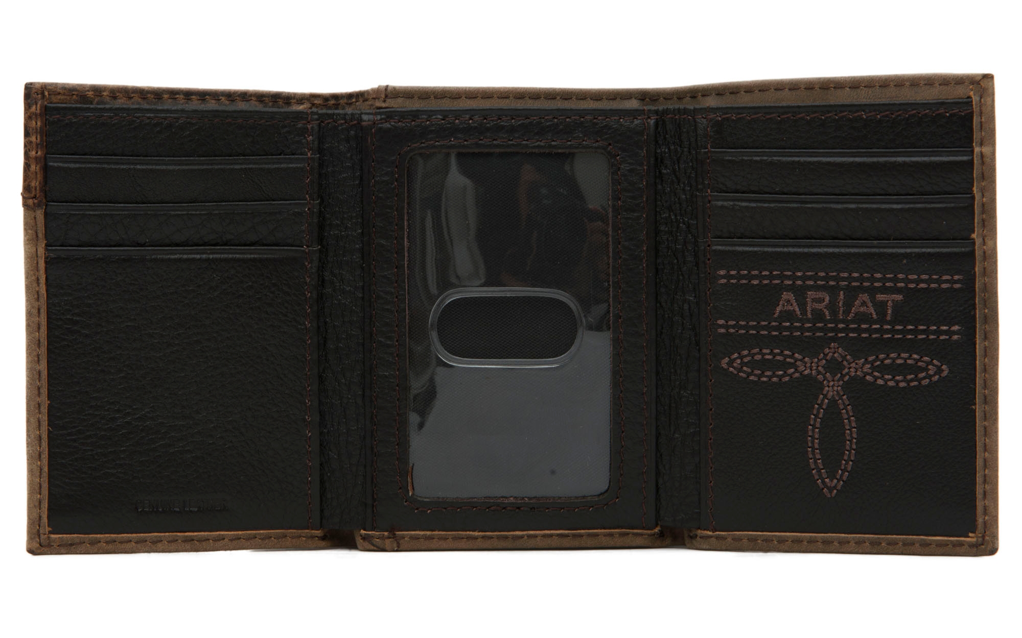 Ariat Distressed Brown with Boot Stitching Leather Tri-Fold Wallet - Image 1