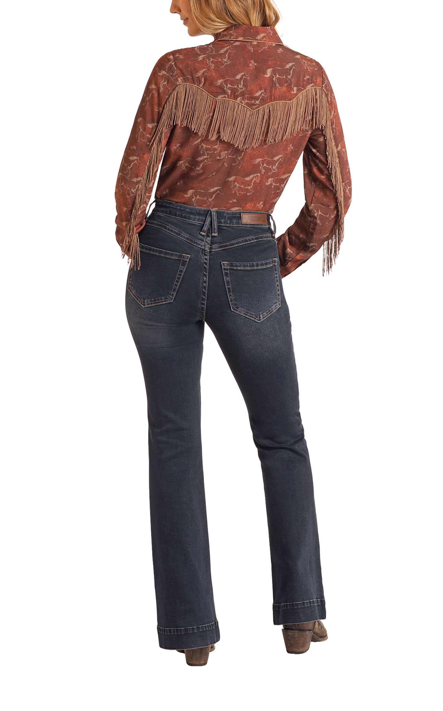 Rock & Roll Denim Women's Roan Brown Fringe Western Shirt - Image 1