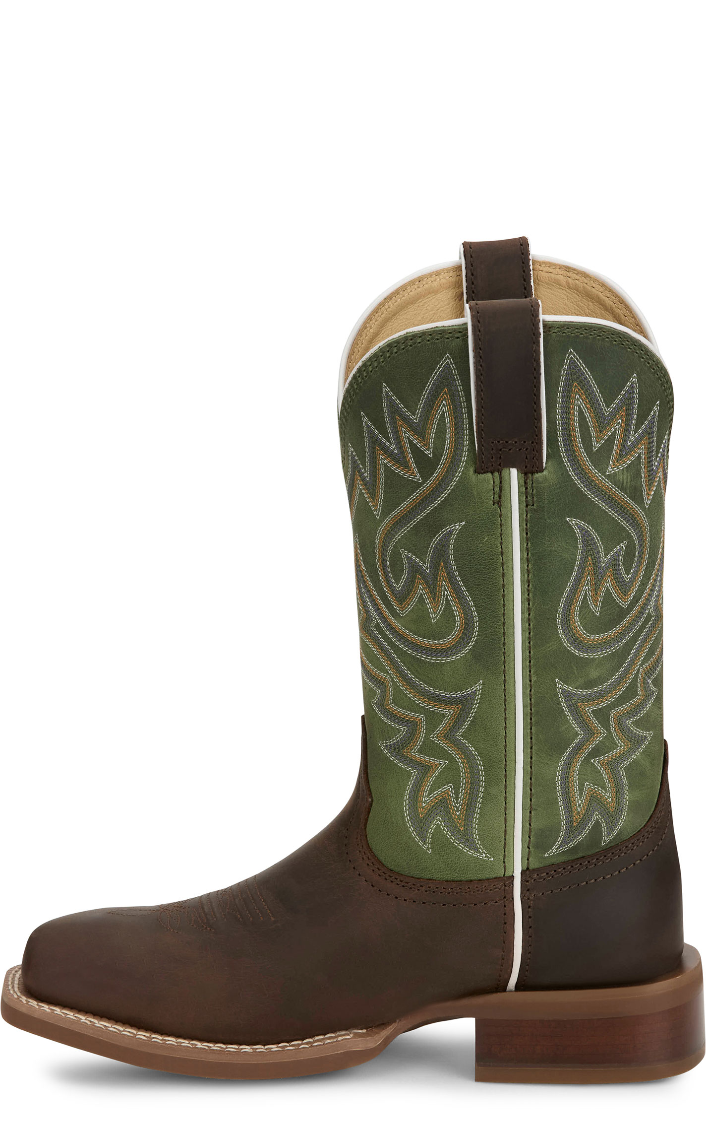 Justin Women’s Frontier Collection Brown & Green Wide Square Toe Boots - Image 1