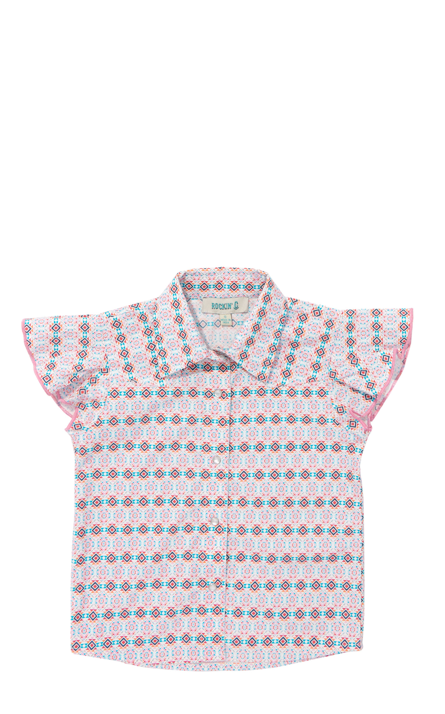 Rockin' C Girl's Pink Geo Print Snap Top - Image 1