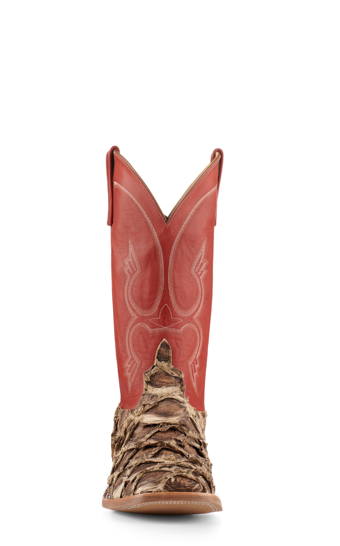 Anderson Bean Men's Red and Rustic Brown Big Bass Wide Square Toe Exotic Cowboy Boots - Image 1