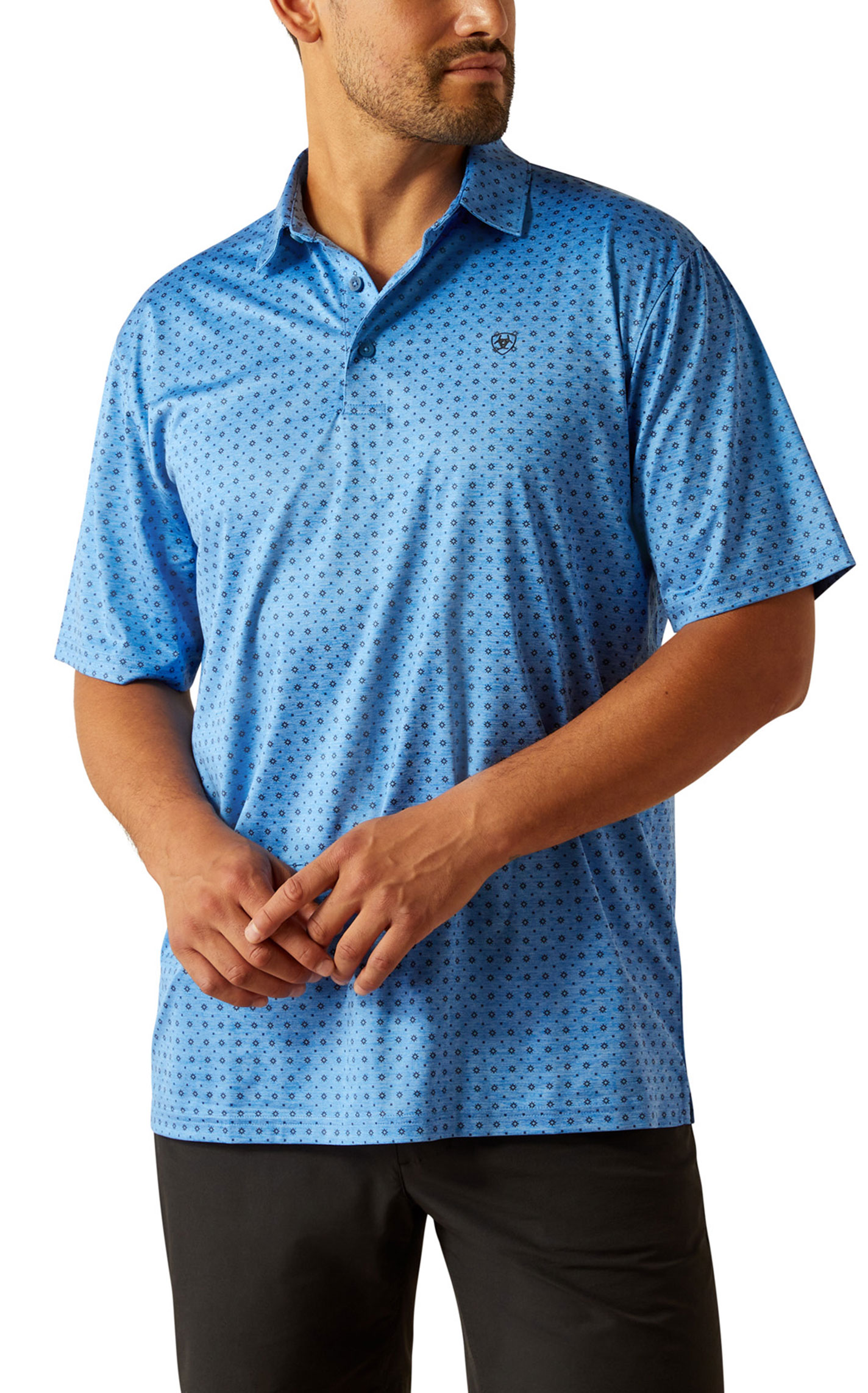 Ariat Men's AriatTEK Blue & Black Geo Polo Shirt - Image 1